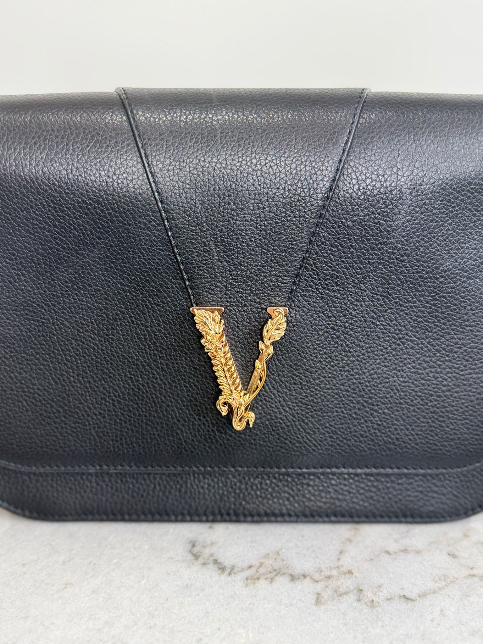 Versace Chain Virtus Leather Logo Crossbody