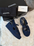 CHANEL TWEED QUILTED CC PLATFORM SANDALS
