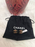 CHANEL BLACK CRYSTAL CC STUD EARRINGS