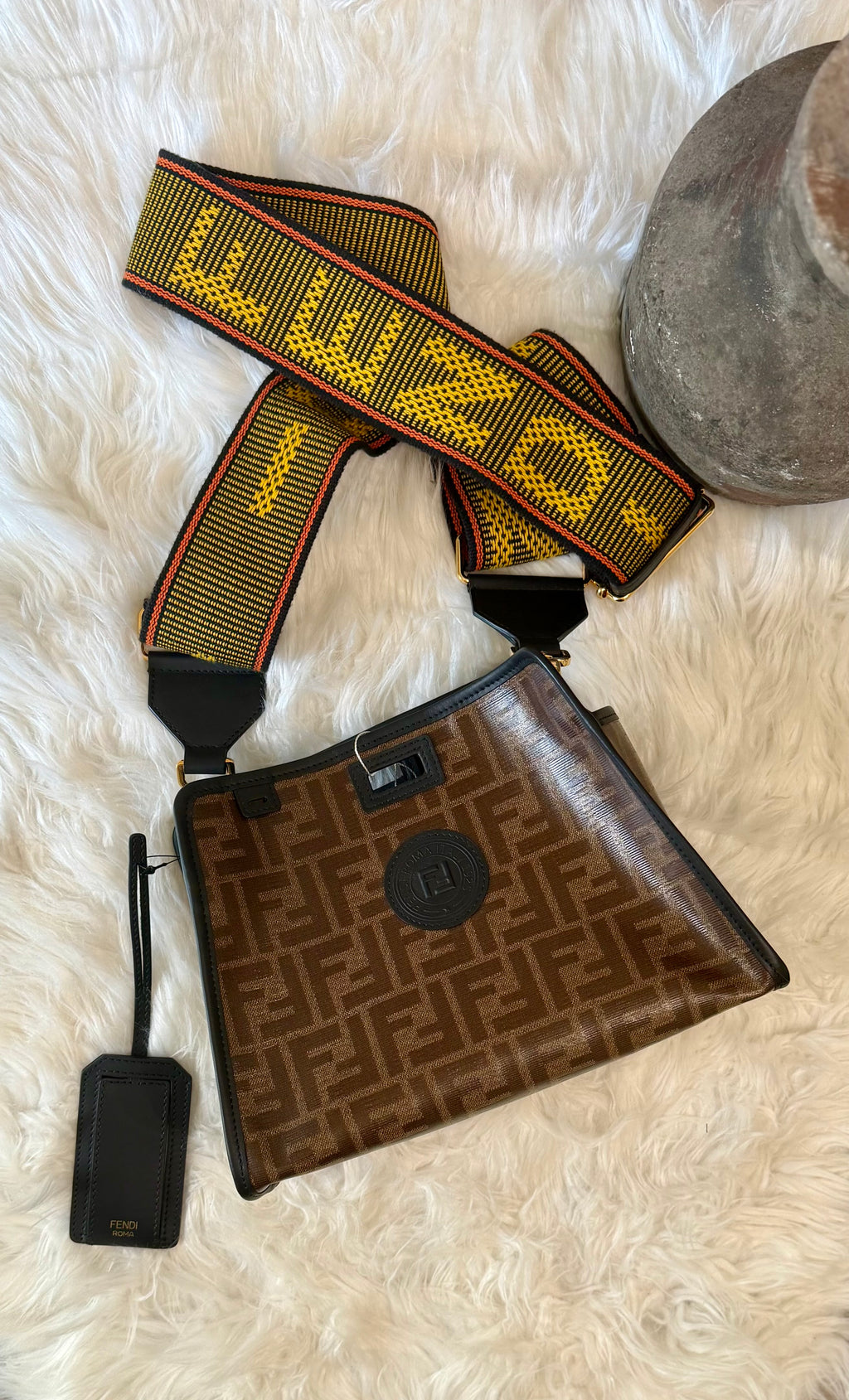 FENDI ZUCCA PRINT DEFENDER CANVAS WITH GUITAR STRAP
