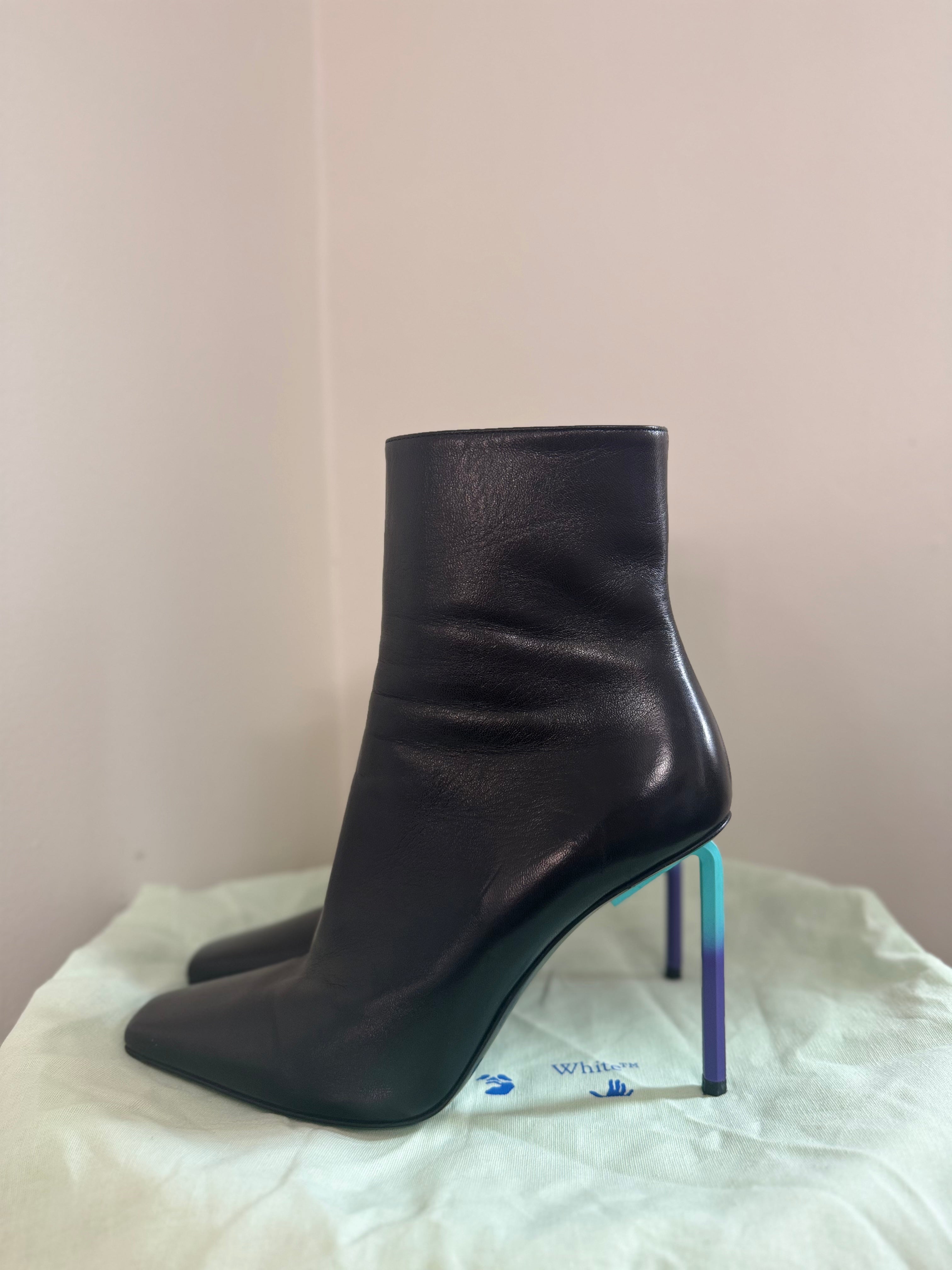 Off-White Allen 140mm leather ankle boots with a gradient heel