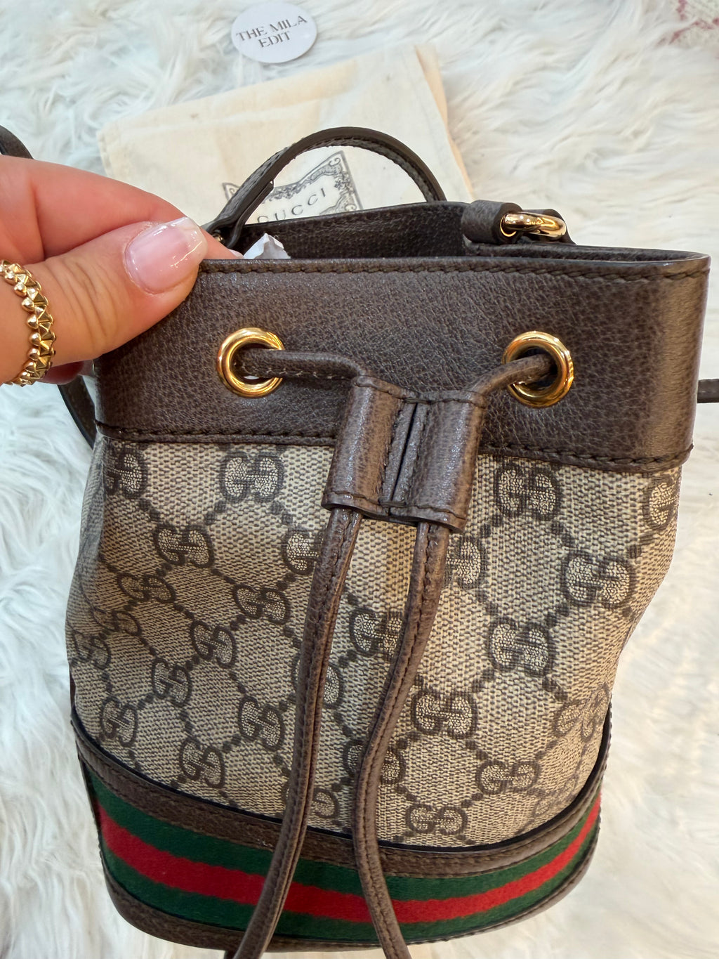 GUCCI OPHIDIA MINI GG SUPREME BUCKET BAG
