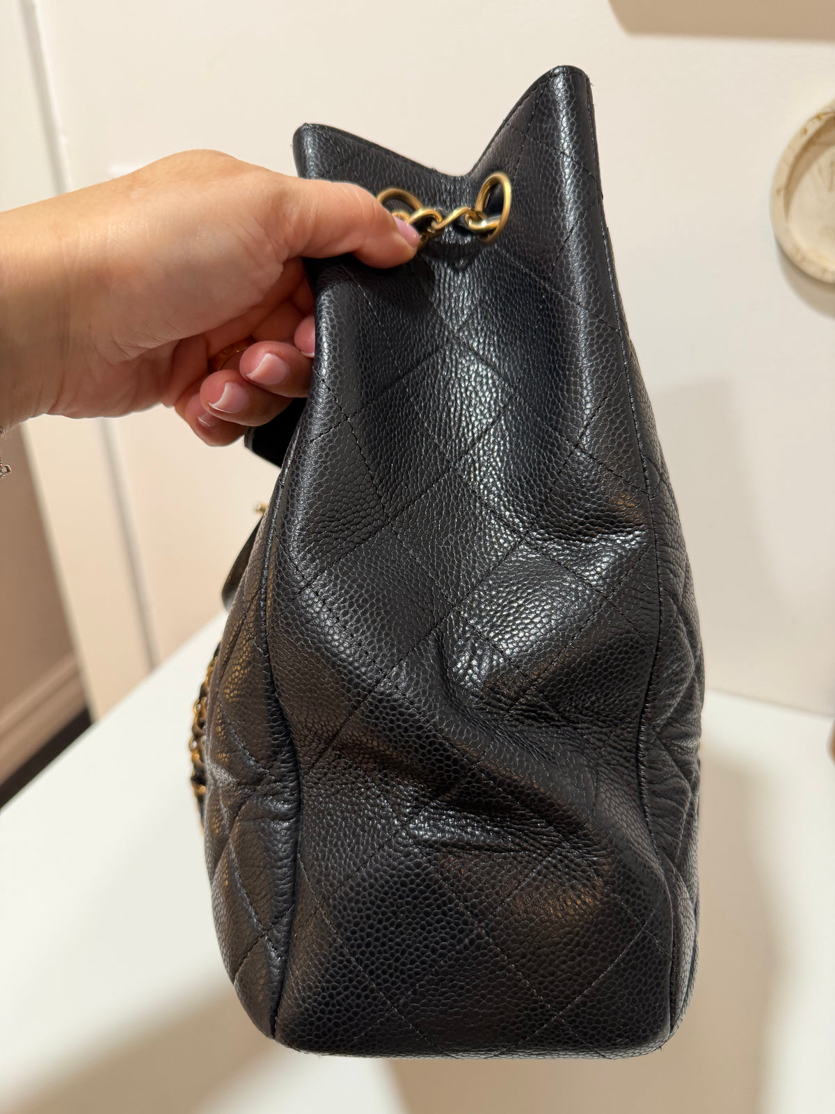 CHANEL QUILTED CAVIAR LEATHER FLAP TOTE BAG
