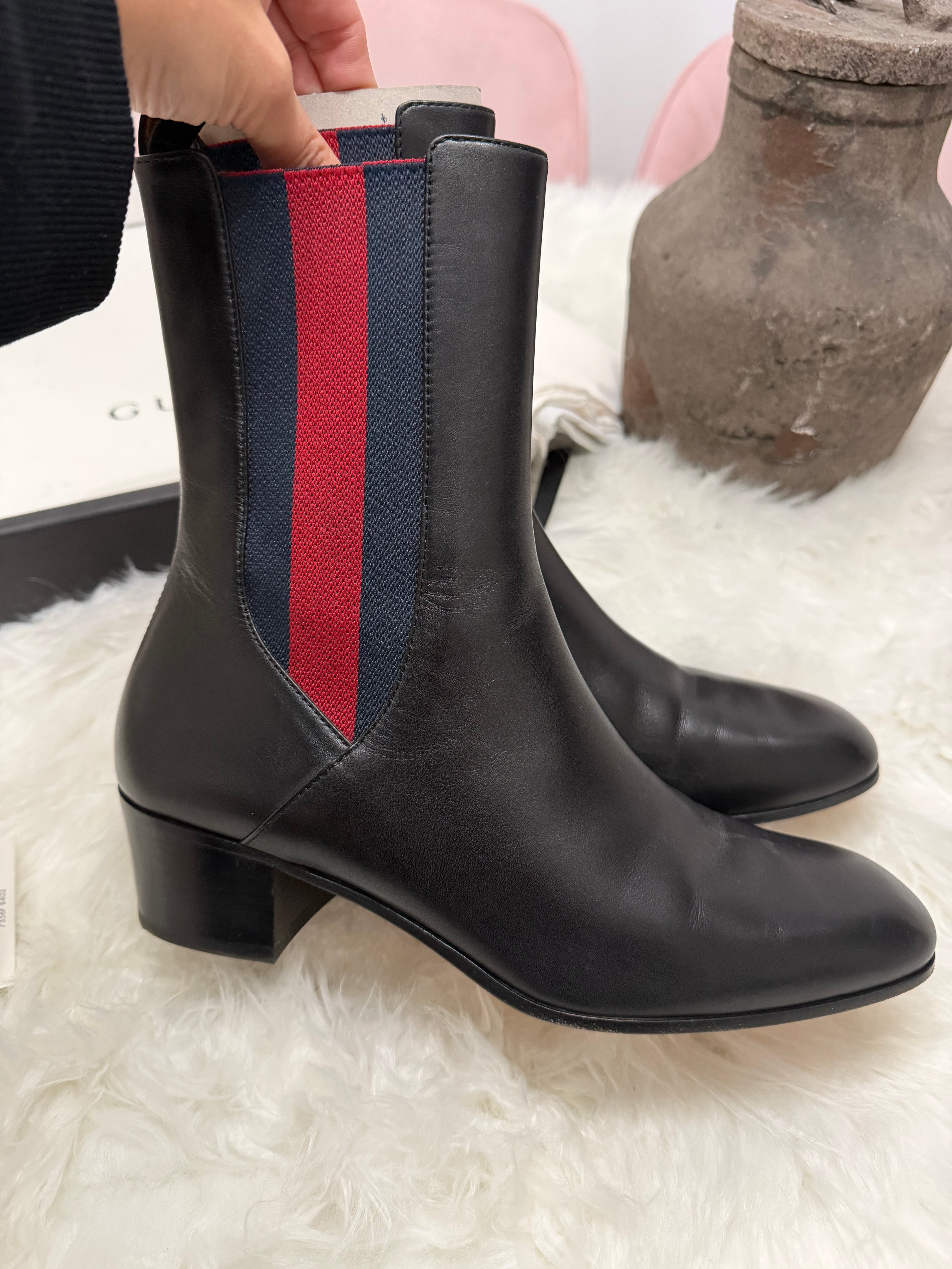 GUCCI KAREN WEB ACCENTED ANKLE BOOTS