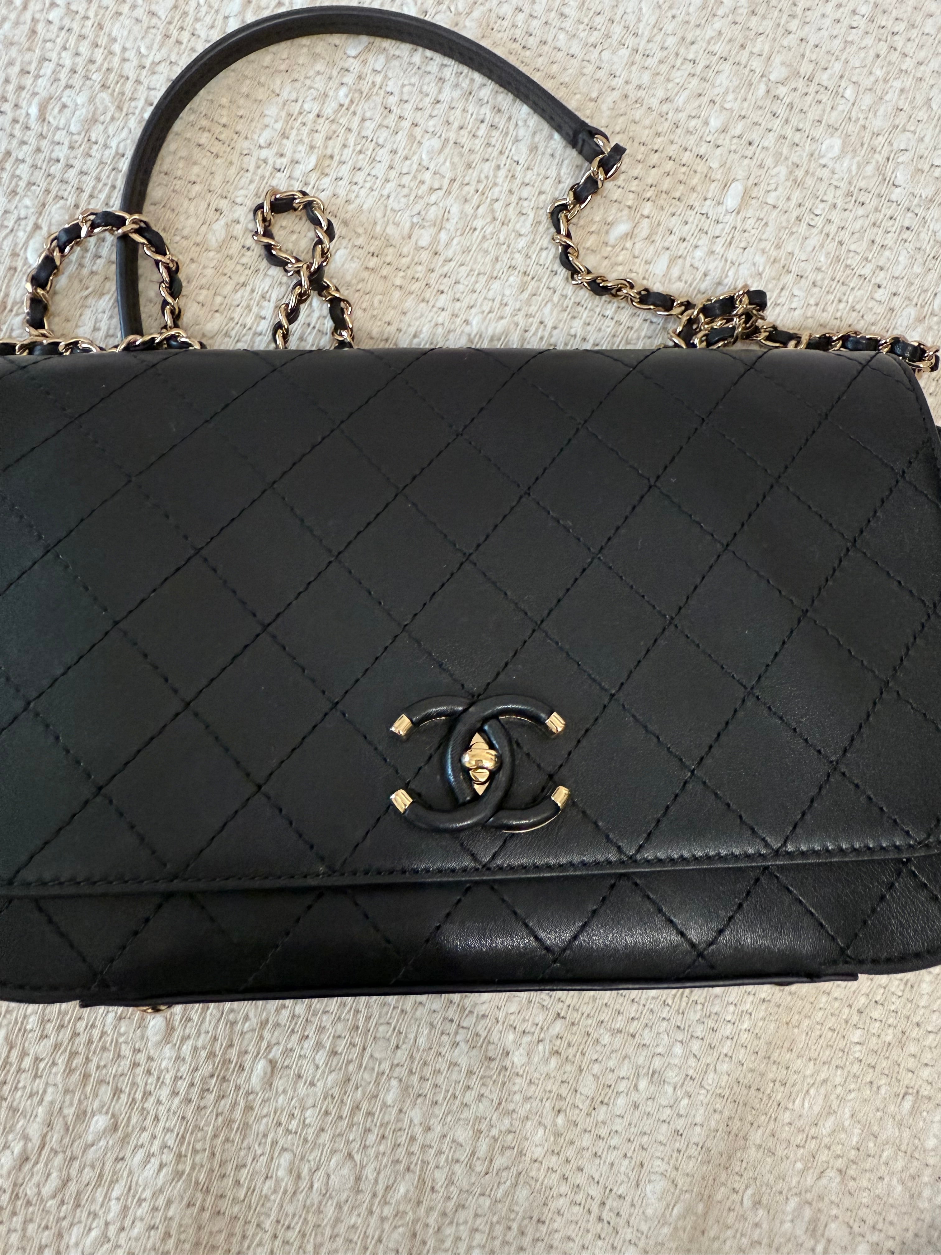 CHANEL Calfskin MEDIUM ALL STITCHED CC FLAP BAG