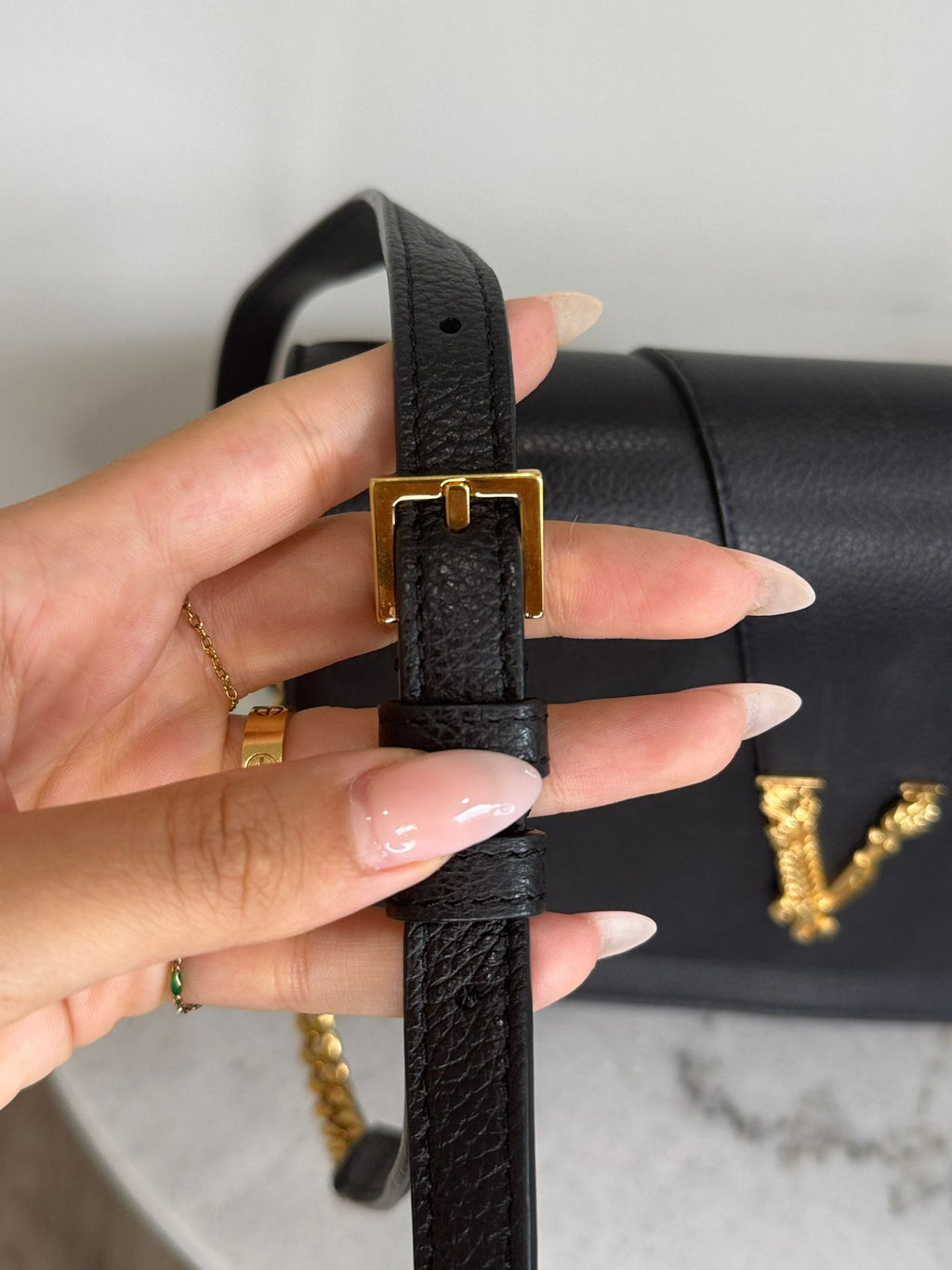 Versace Chain Virtus Leather Logo Crossbody