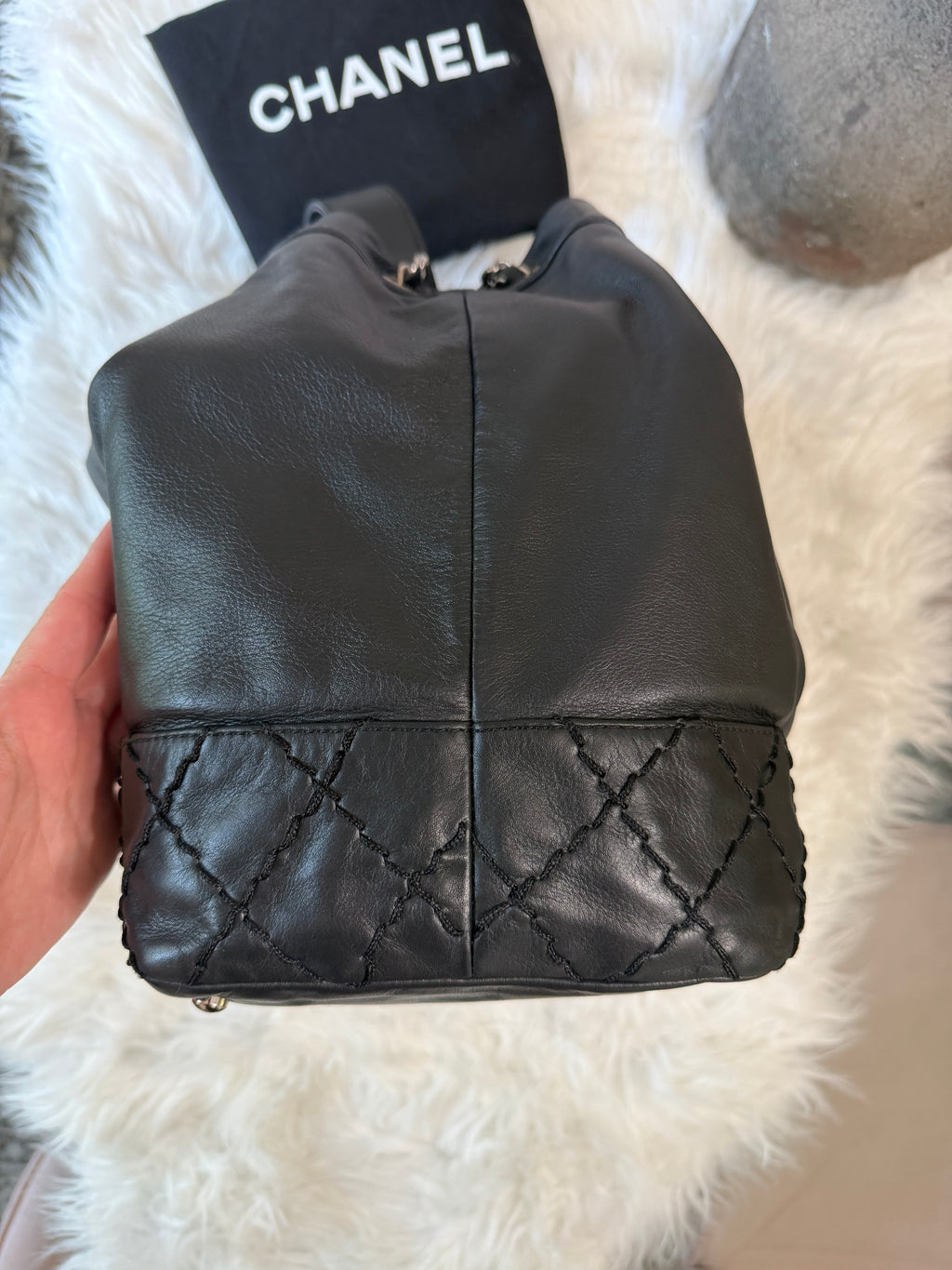 CHANEL SURPIQUE CC DRAWSTRING CALFSKIN BUCKET BAG