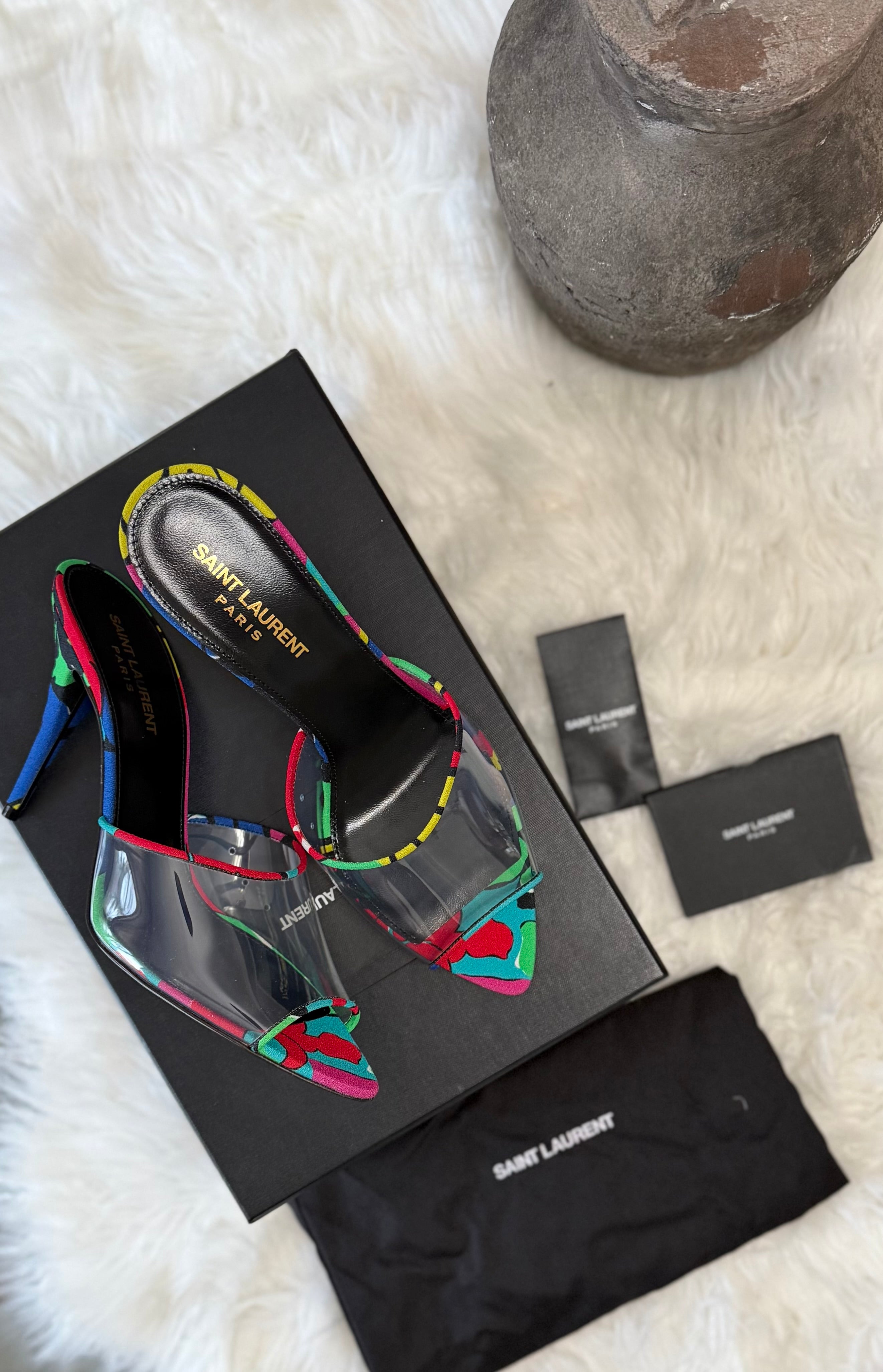 SAINT LAURENT LOLITA 95 FLORAL PRINT HEELS