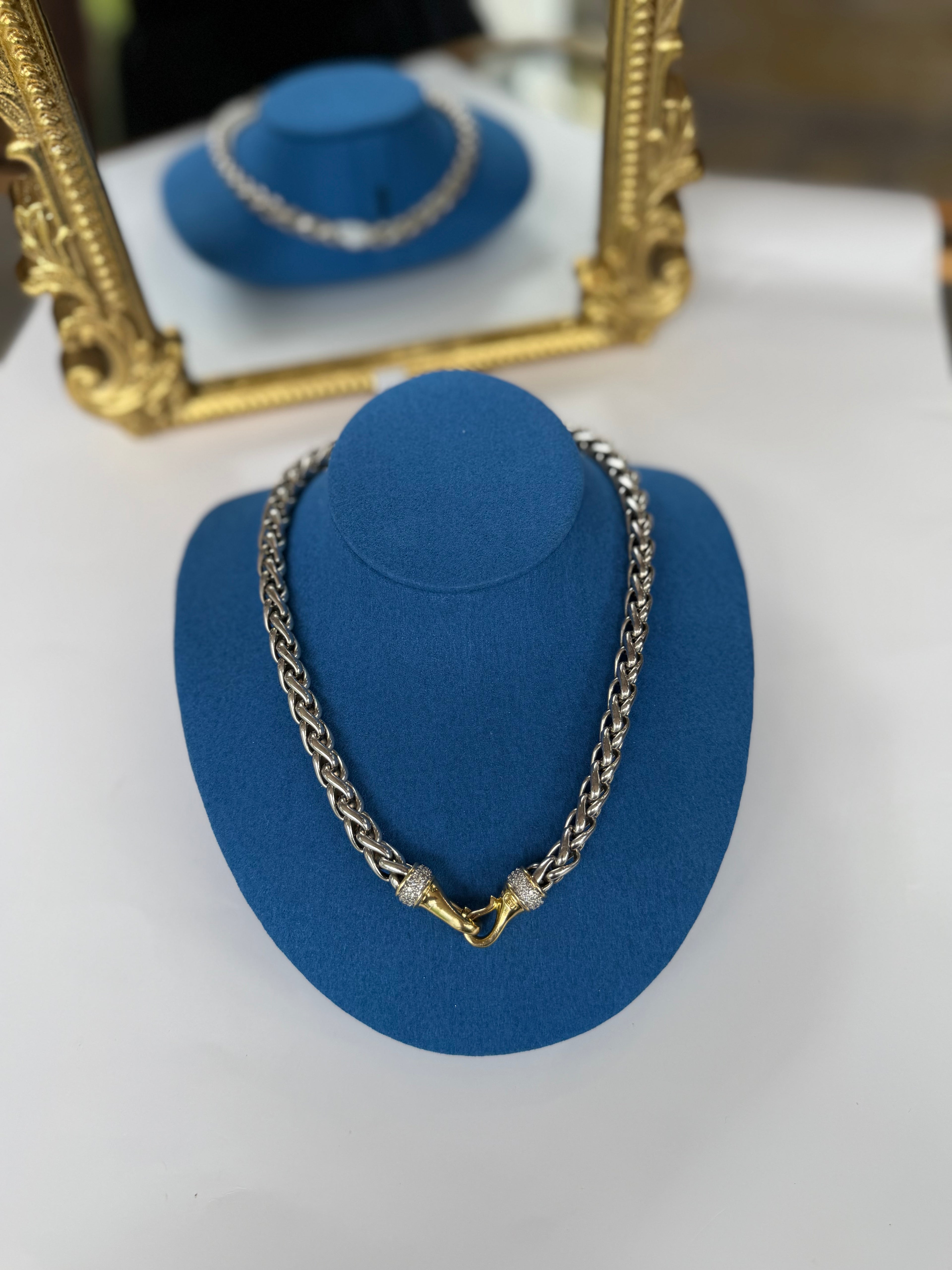 DAVID YURMAN WHEAT CHAIN NECKLACE WITH DIAMOND AND 18K YELLOW HOOK CLASP