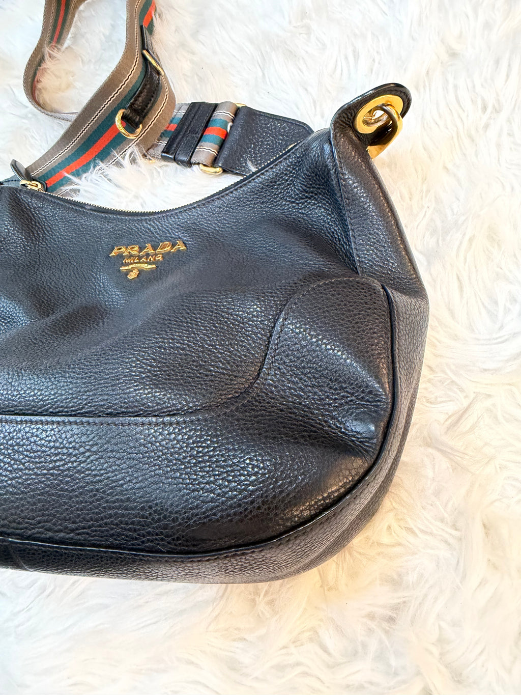 PRADA PEBBLED LEATHER HOBO BAG