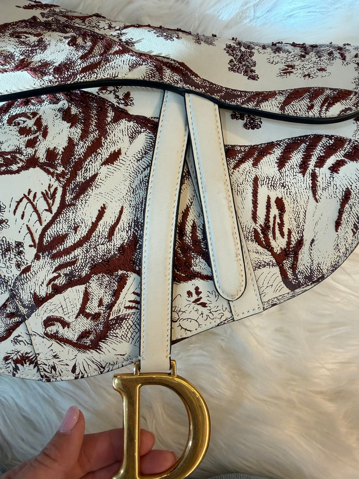DIOR MEDIUM SADDLE TOILE DE JOUR TIGER EMBROIDERED CALFSKIN