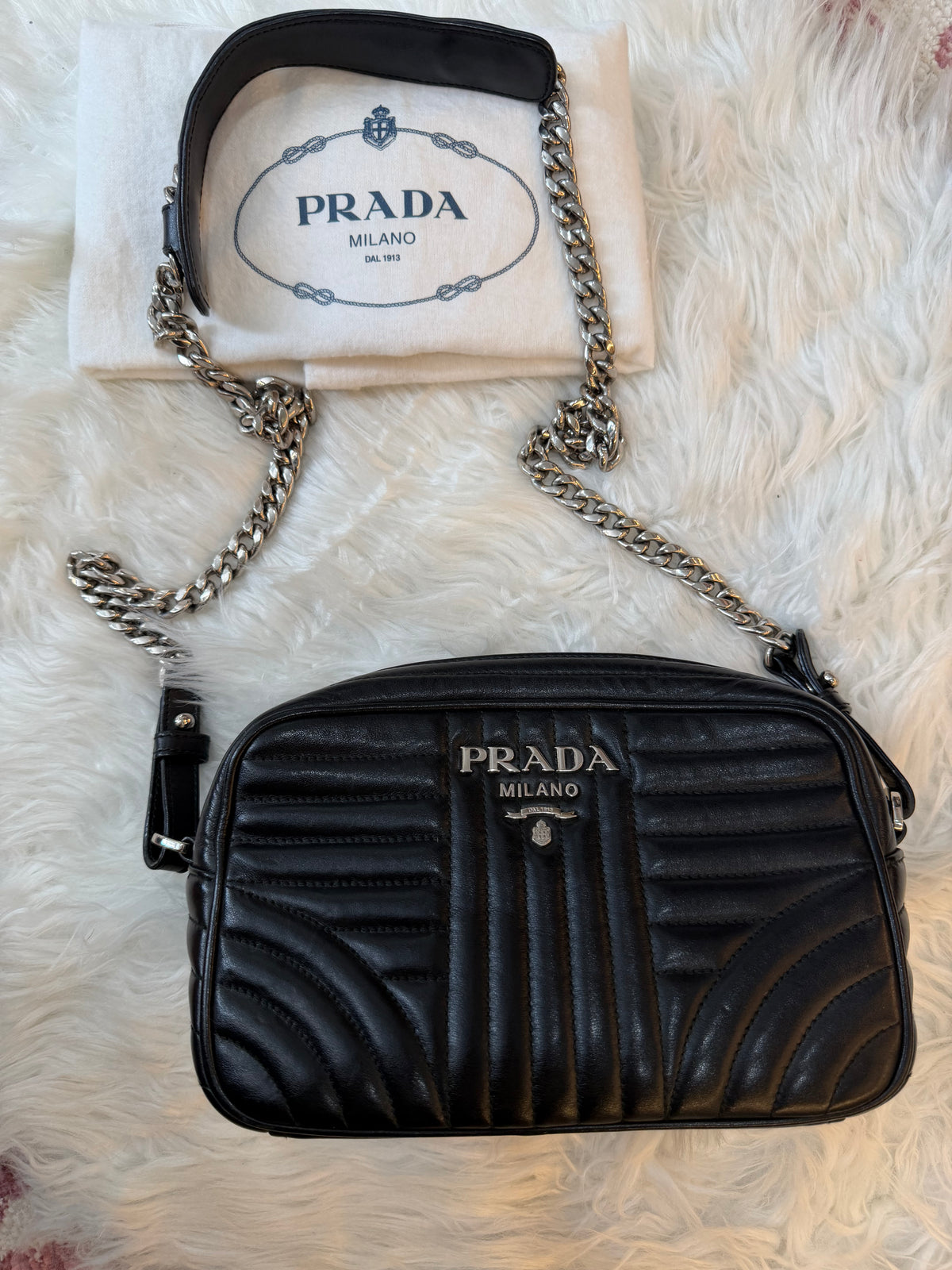 PRADA CALFSKIN DIAGRAMME CAMERA BAG