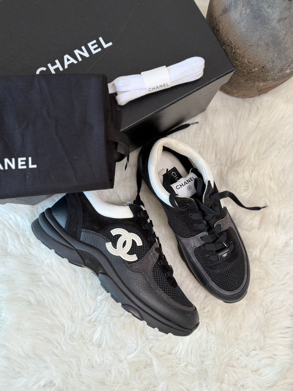 CHANEL MESH SUEDE GRAINED WOMAN SNEAKERS