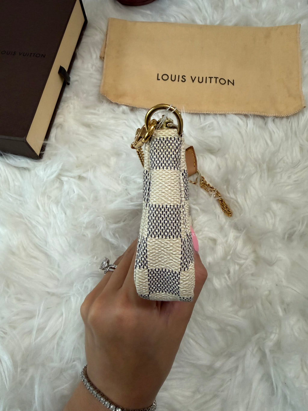 LOUIS VUITTON MINI POCHETTE DAMIER AZUR CANVAS LEATHER