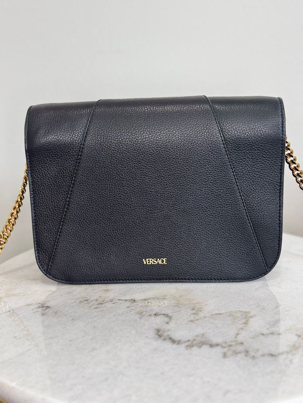 Versace Chain Virtus Leather Logo Crossbody
