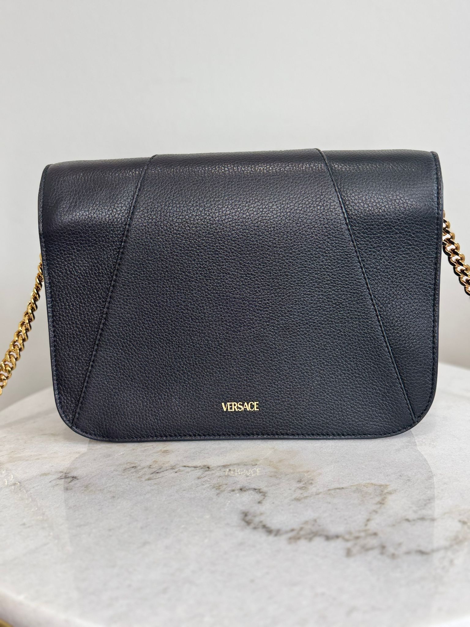 Versace Chain Virtus Leather Logo Crossbody