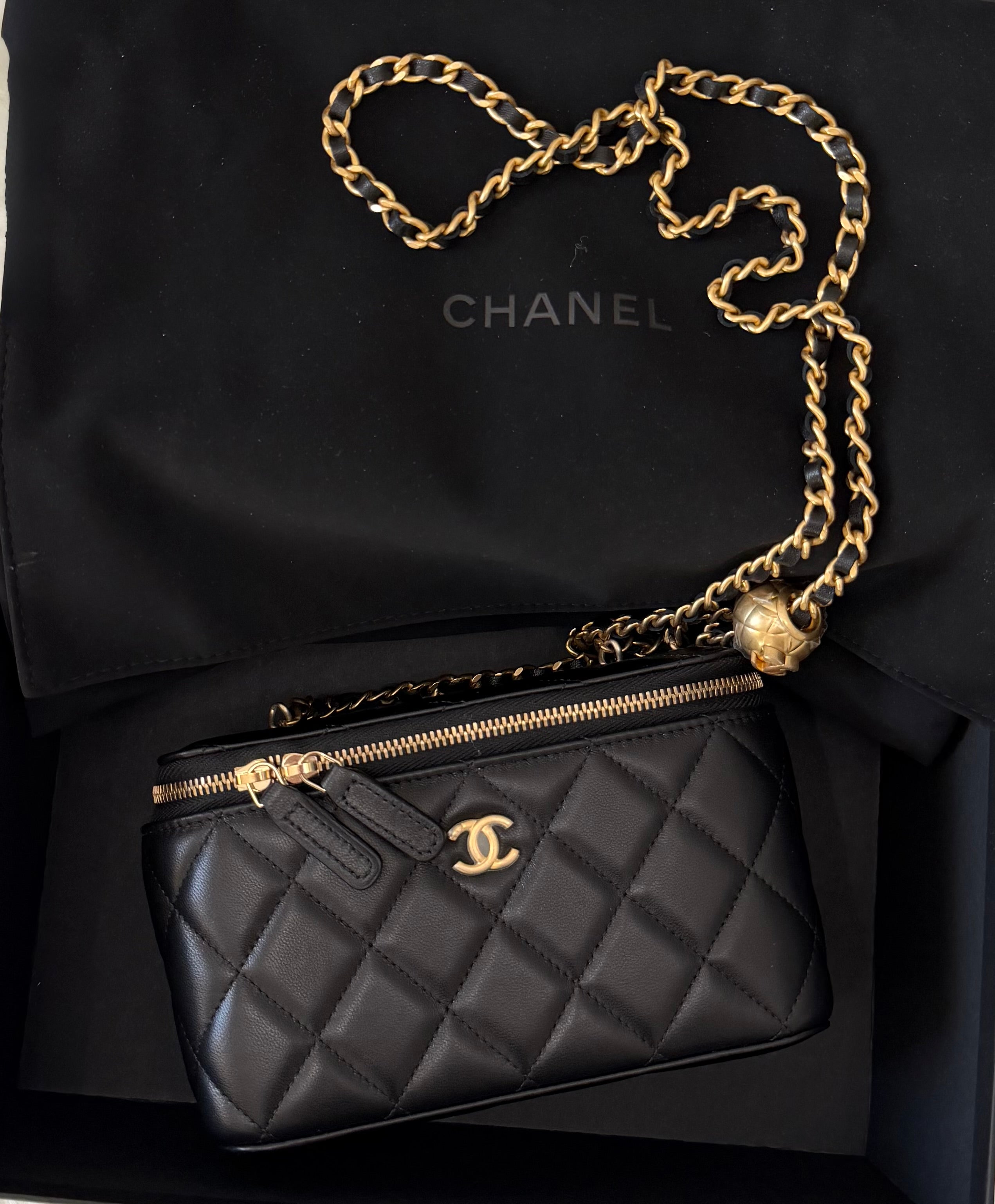 Chanel small long vanity bag