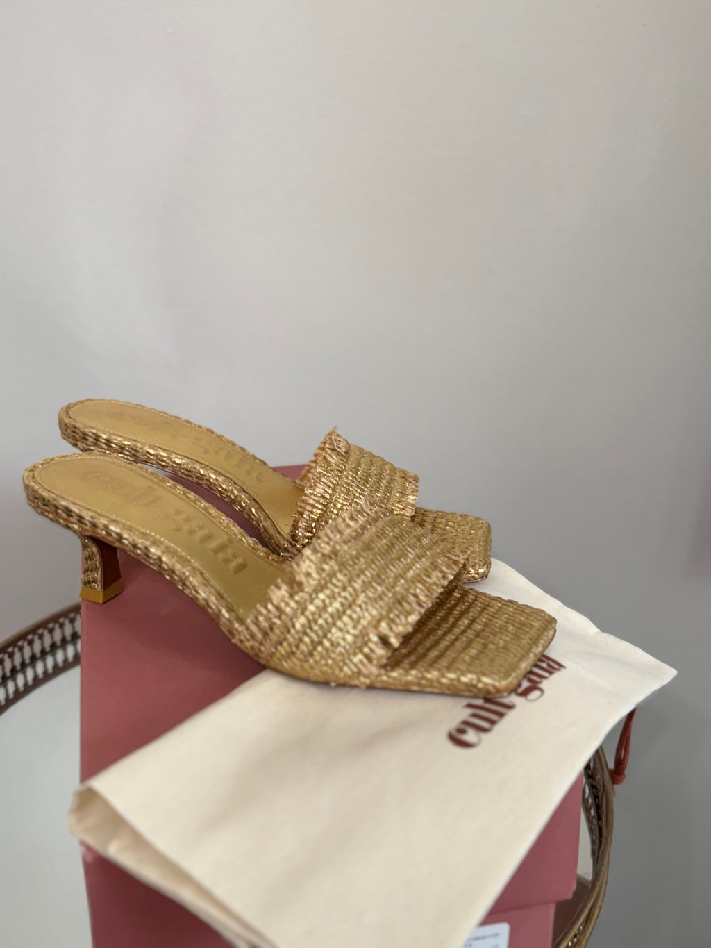 Cult Gaia Ada Frayed Kitten Mule Sandals