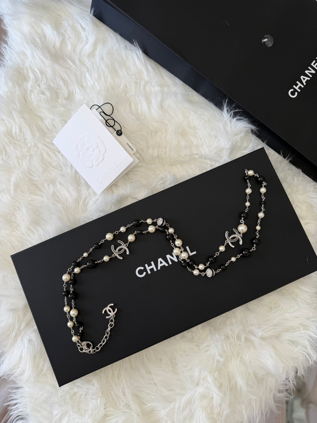 Chanel Pearl and Crystal bead CC Long necklace