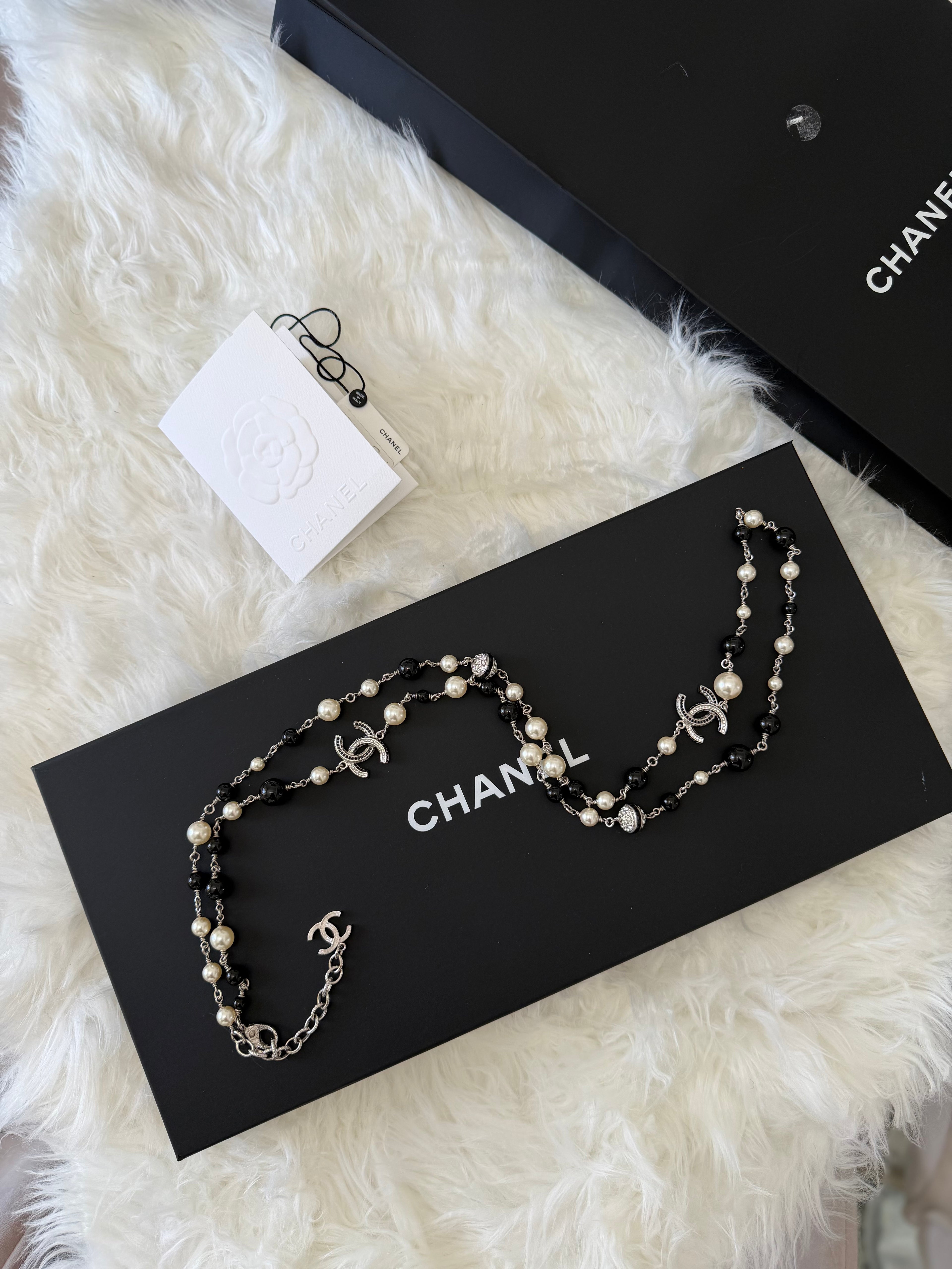 Chanel Pearl and Crystal bead CC Long necklace