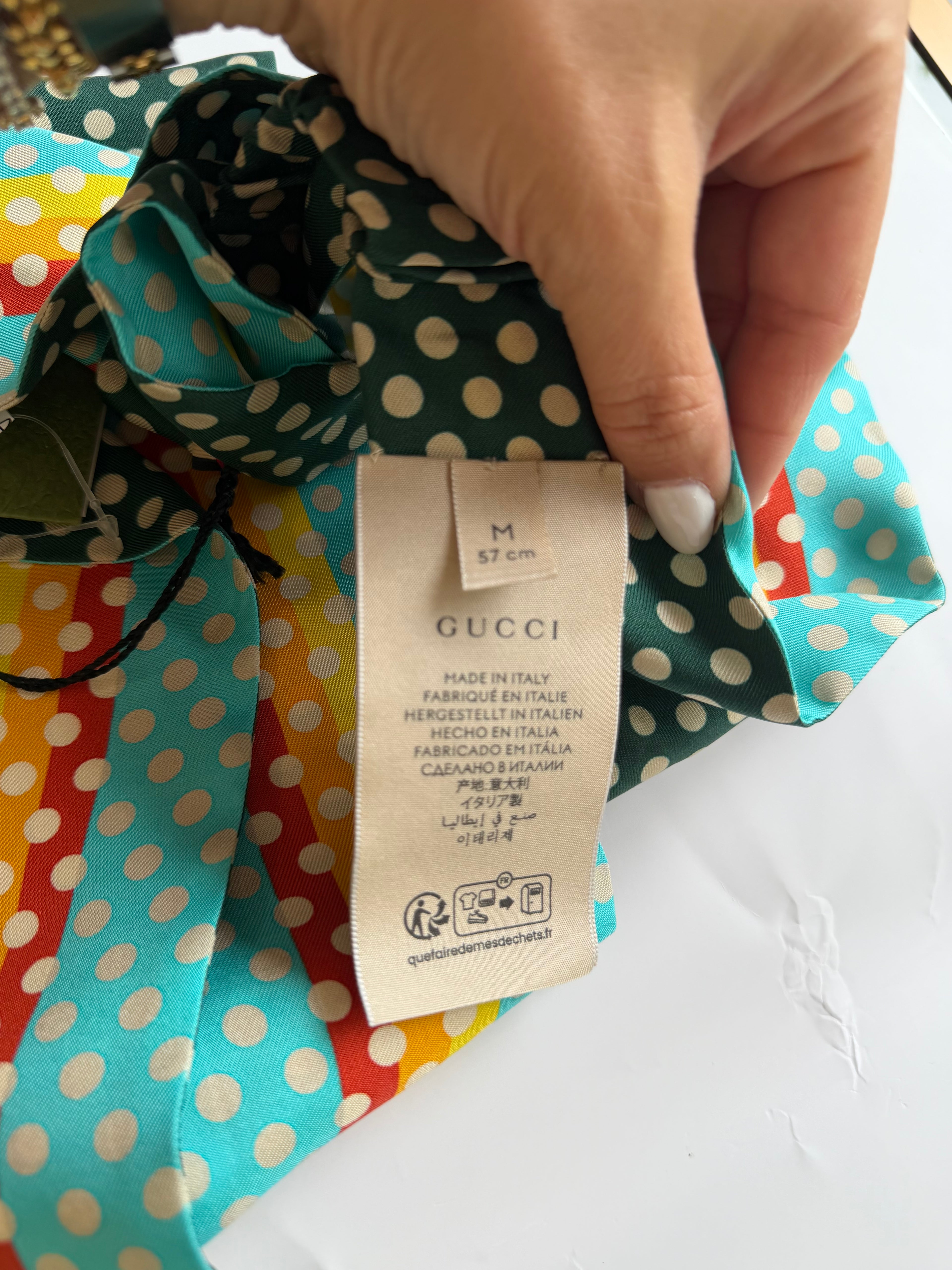GUCCI GREEN POLKA DOT SILK HEADBAND