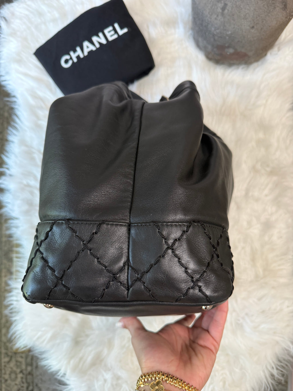 CHANEL SURPIQUE CC DRAWSTRING CALFSKIN BUCKET BAG