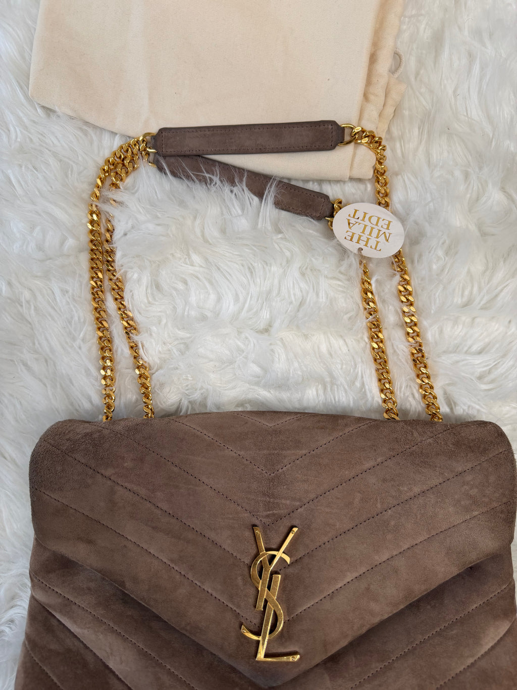 SAINT LAURENT LOULOU QUILTED SUEDE MEDIUM ENVELOPE BAG