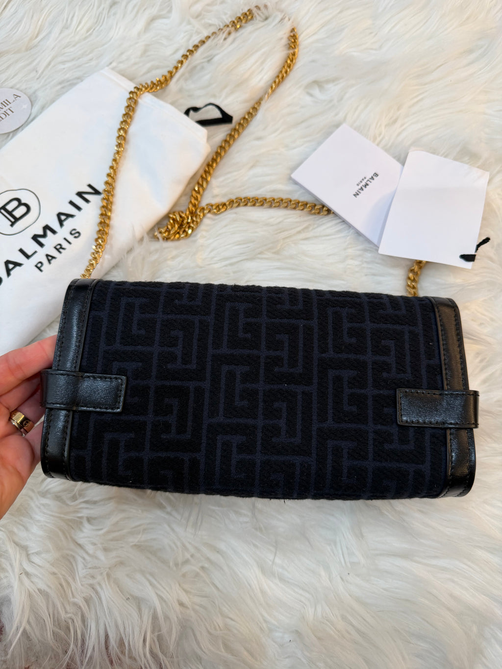 BALMAIN B-BUZZ 23 JACQUARD CLUTCH SHOULDER BAG