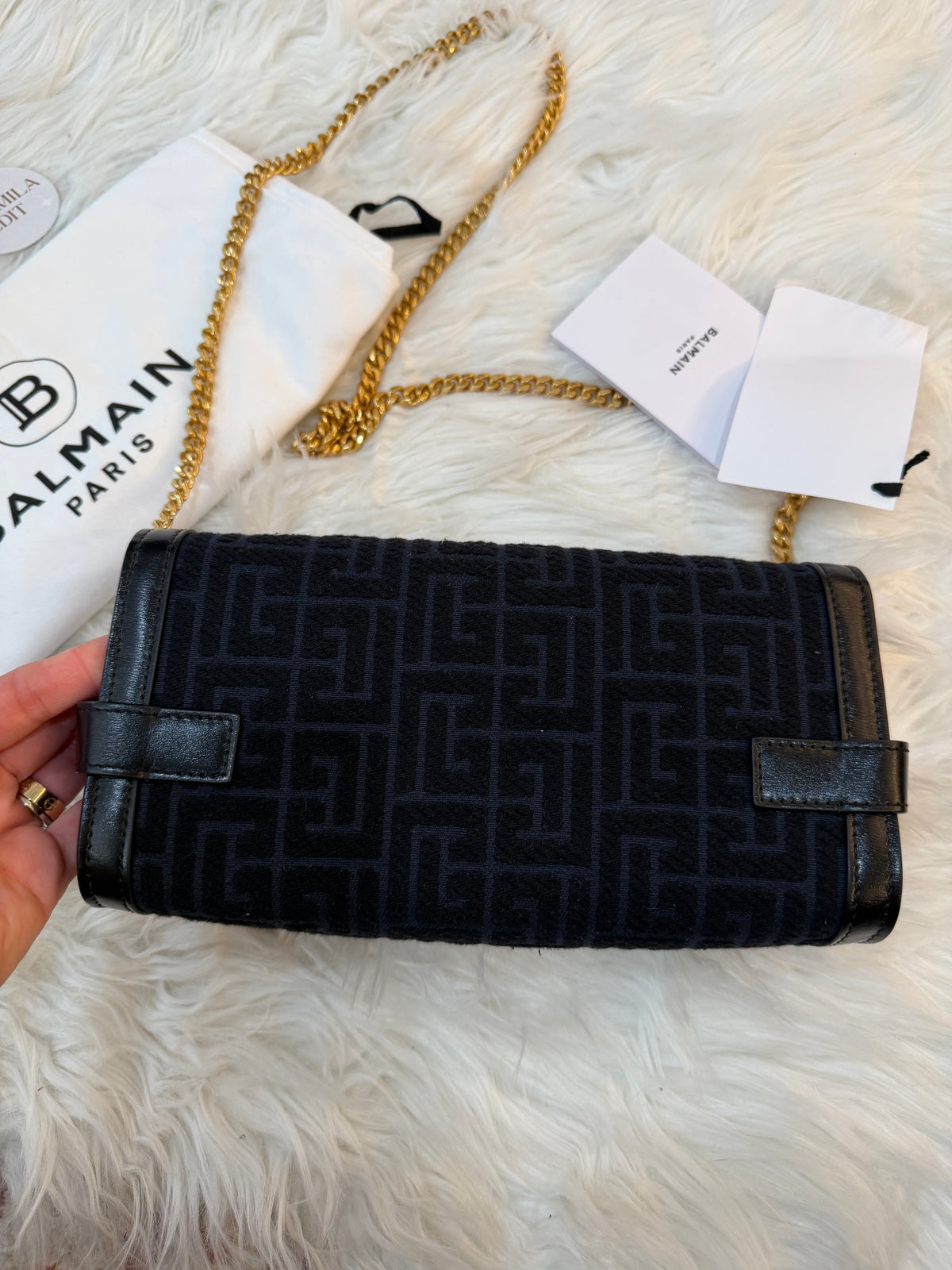 BALMAIN B-BUZZ 23 JACQUARD CLUTCH SHOULDER BAG