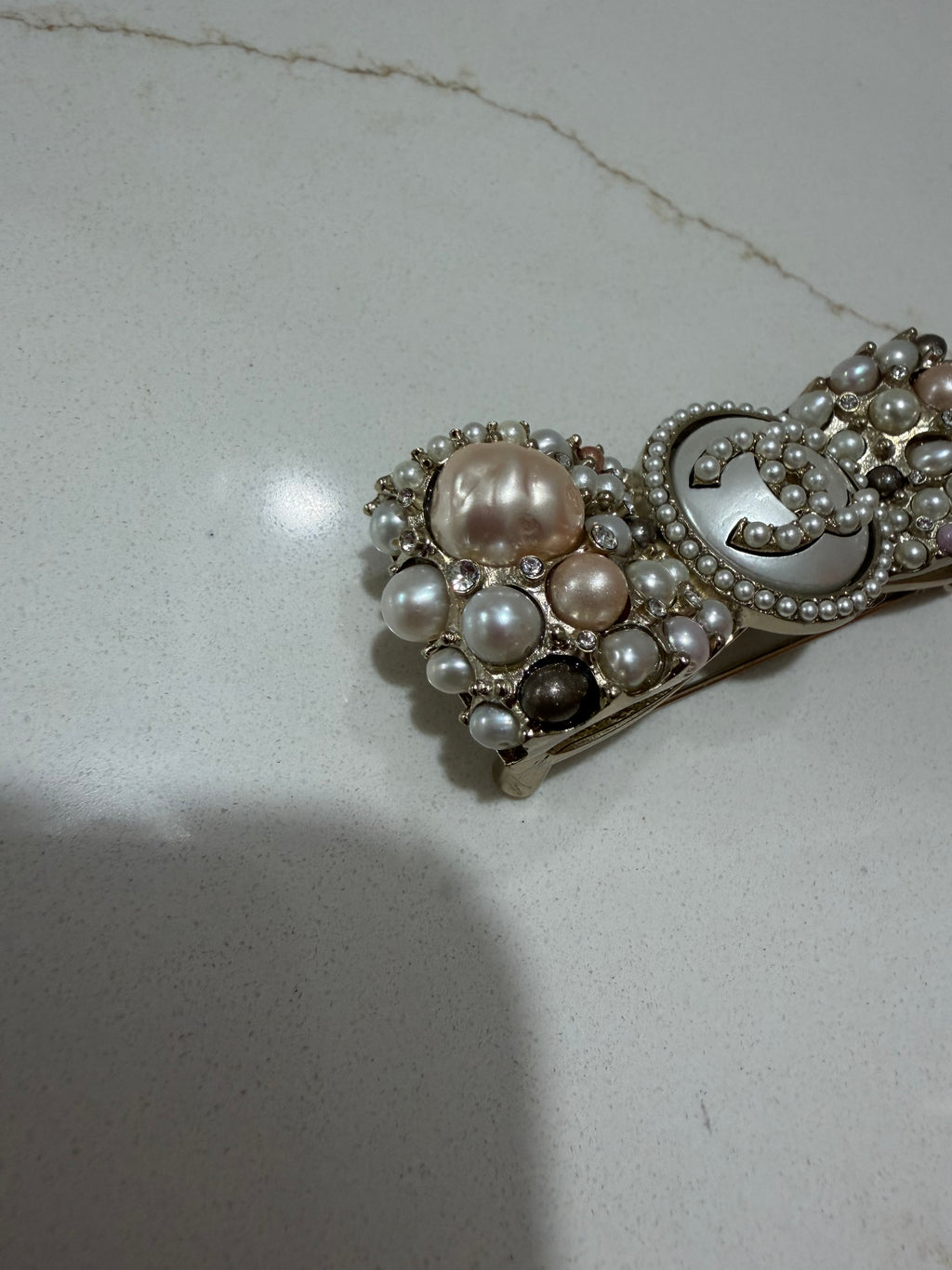 CHANEL BOW PEARL AND CHRYSTAL BROOCH