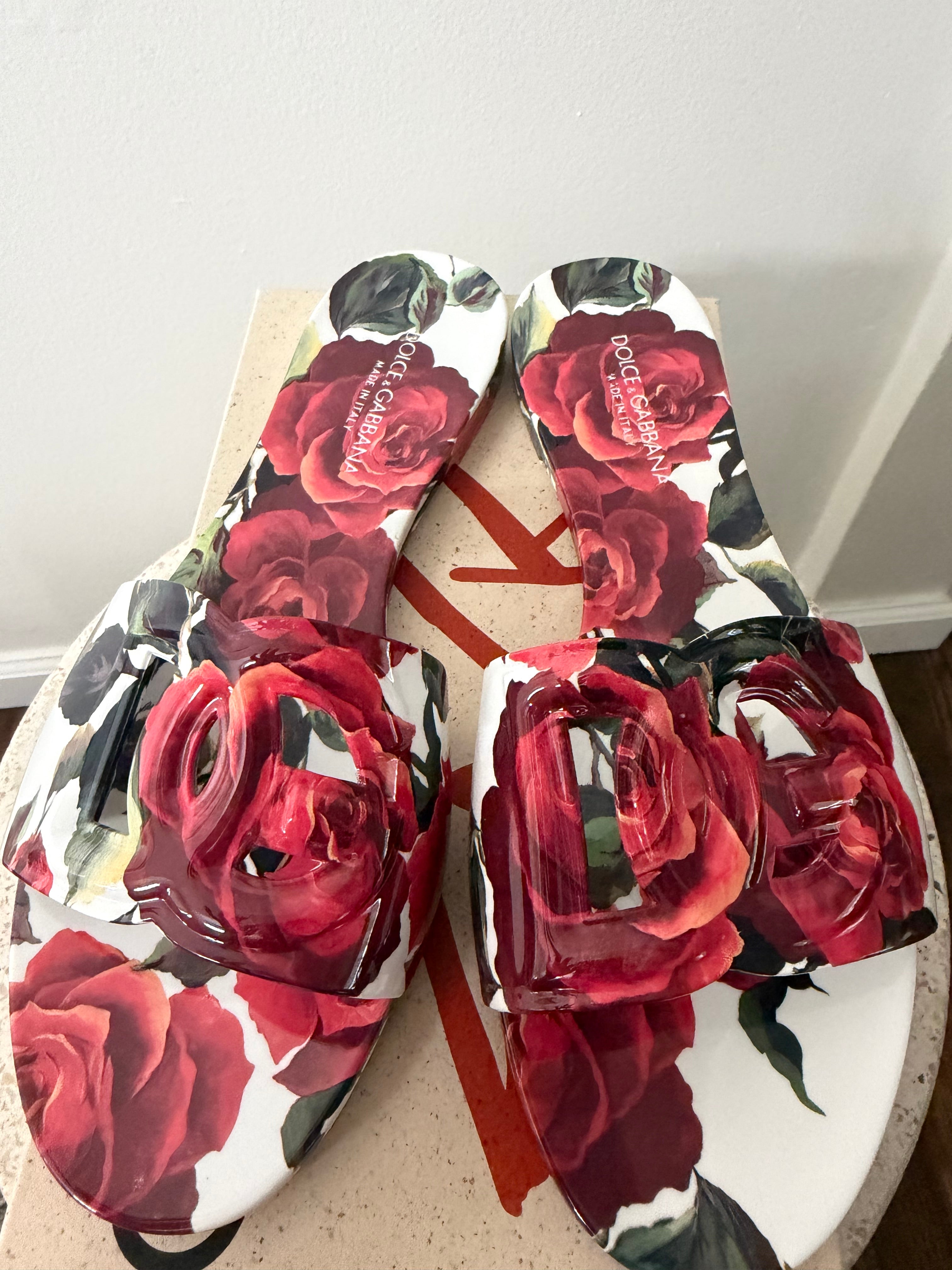 DOLCE GABBANA BEACHWEAR FLOWER RUBBER SLIDES