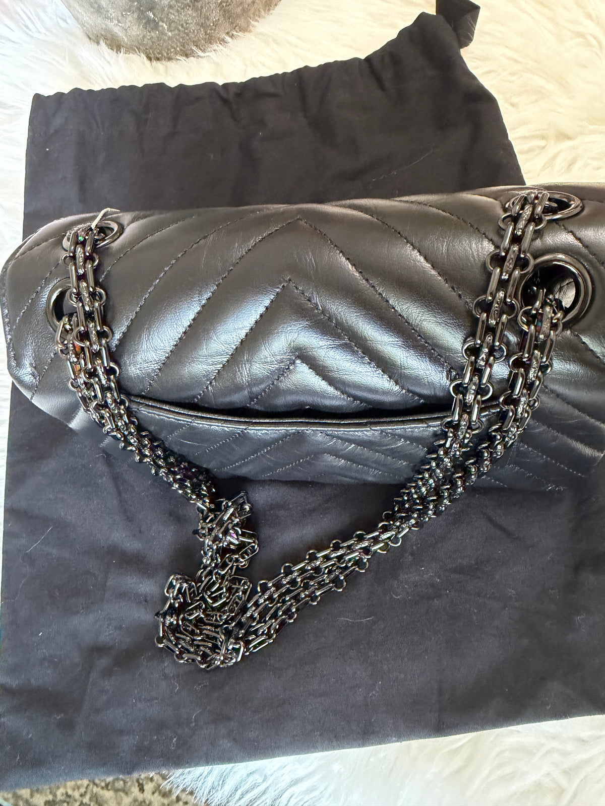 CHANEL SO BLACK REISSUE 2.55 FLAP CHEVRON AGED CALFSKIN