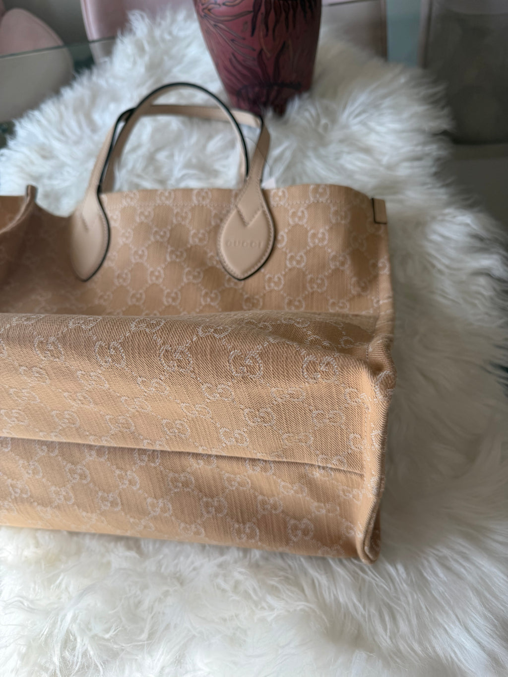 GUCCI DENIM OPHEDIA GG TOTE BAG LARGE