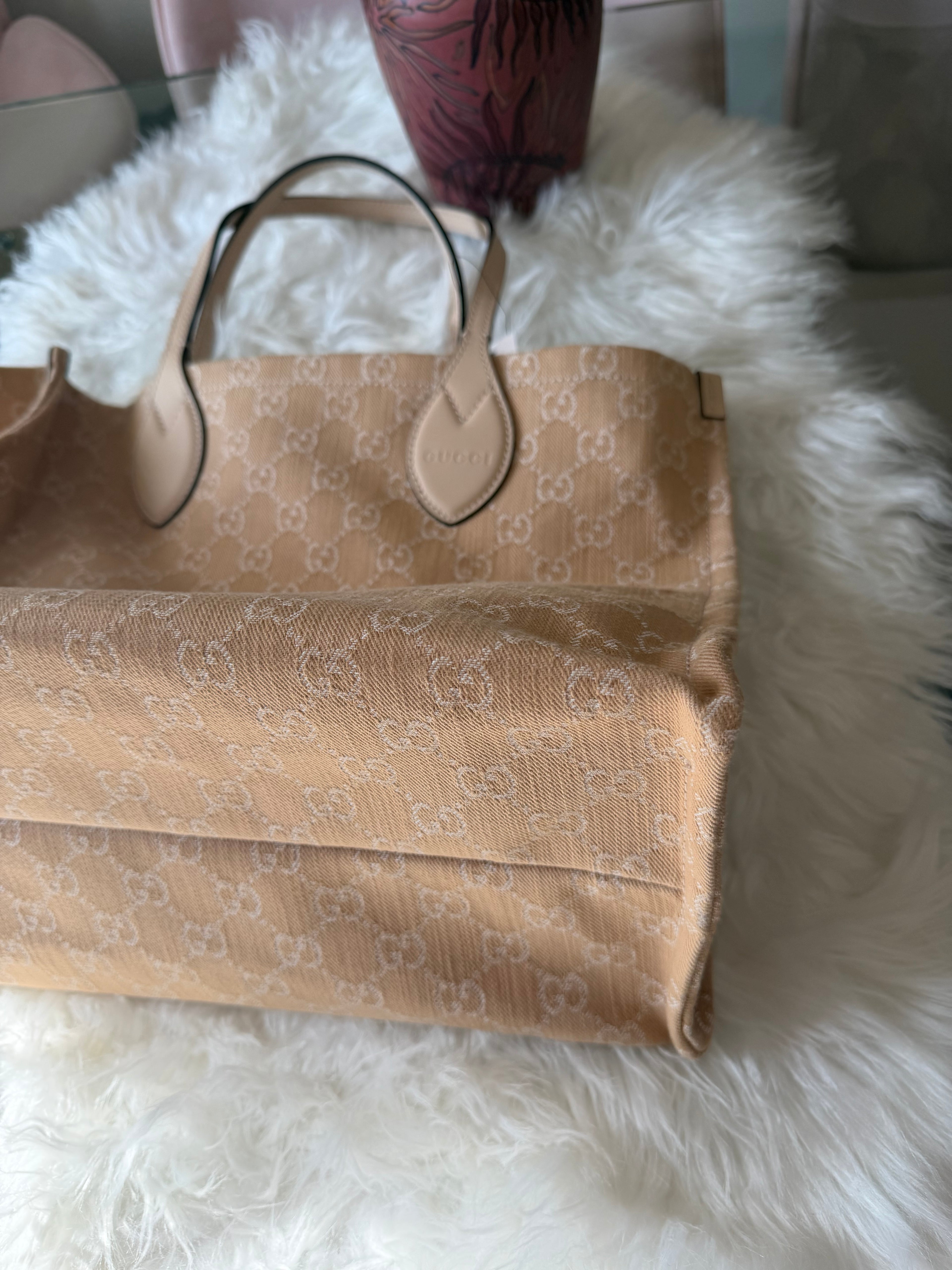 GUCCI DENIM OPHEDIA GG TOTE BAG LARGE