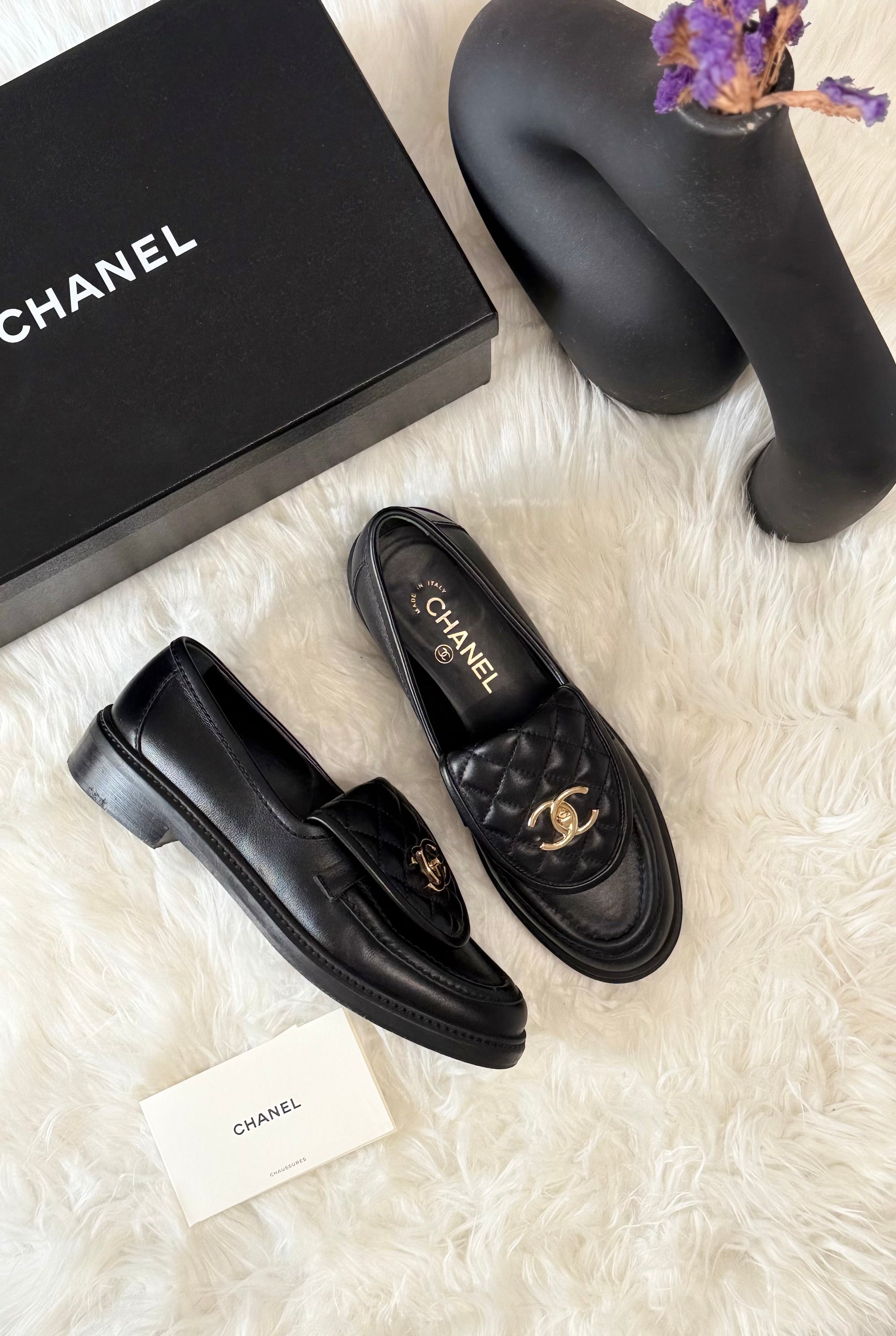 Chanel black lambskin loafers