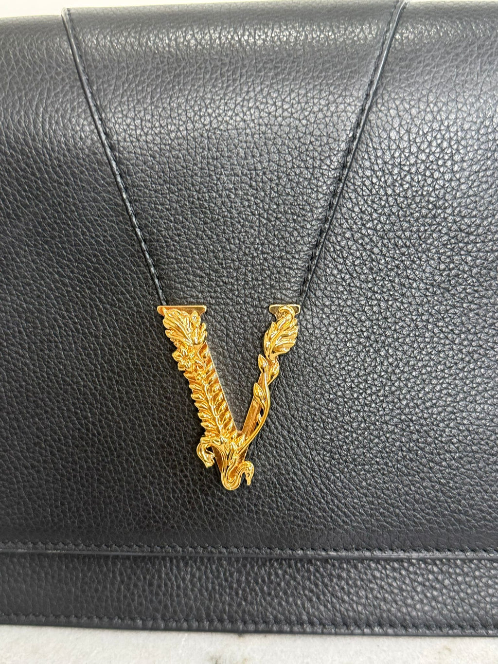 Versace Chain Virtus Leather Logo Crossbody