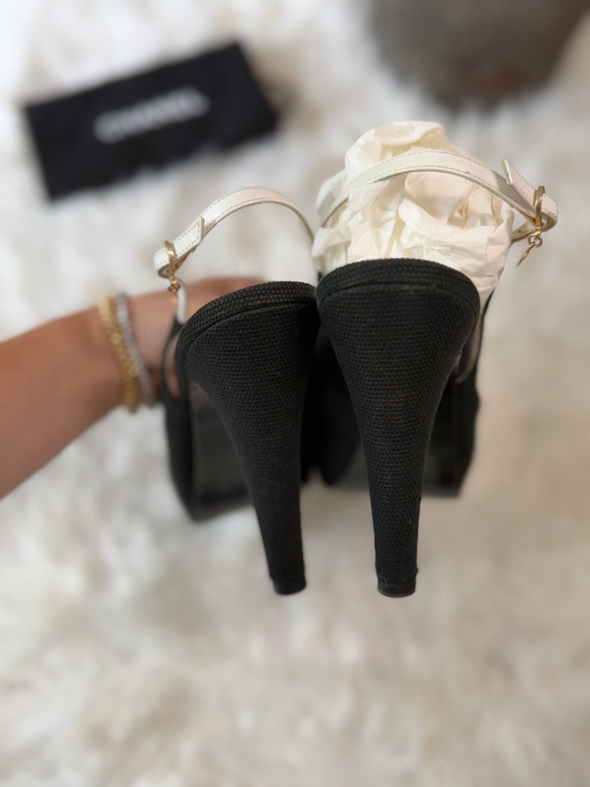 CHANEL INTERLOCKING CC LOGO SLINGBACK PUMP WITH GOLD CC CHARM ON THE BUCKLE