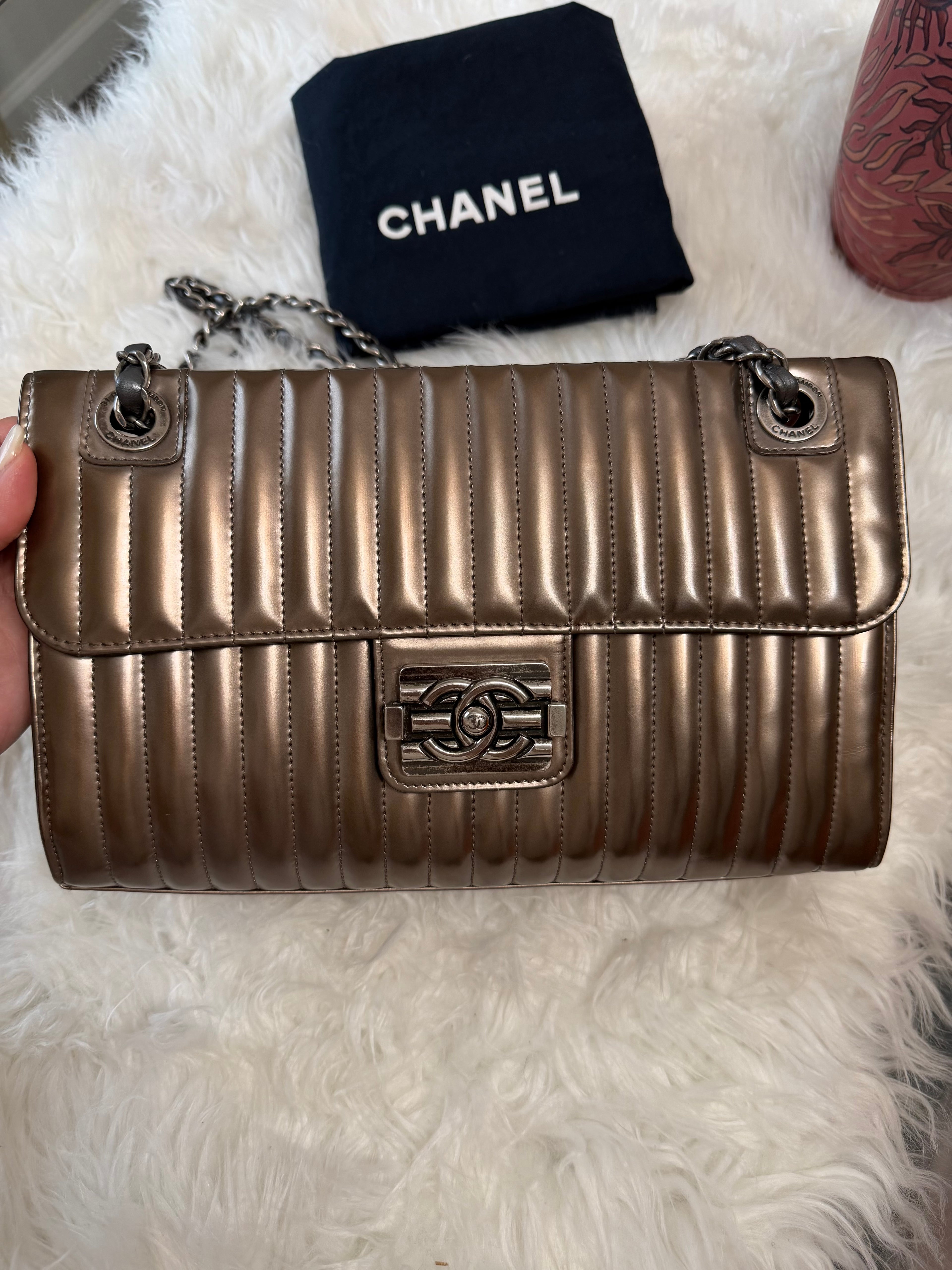 CHANEL MAHARAJA EXPRESS METALLIC PATENT FLAP WITH RHW