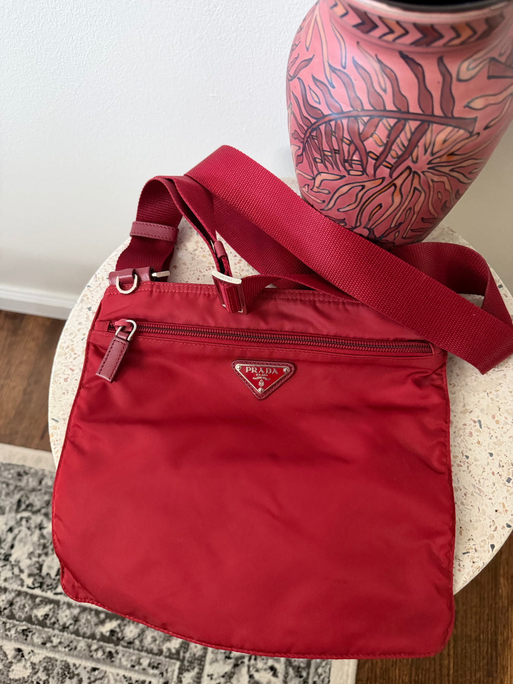 Prada Nylon Triangle Logo Vintage Messenger Bag