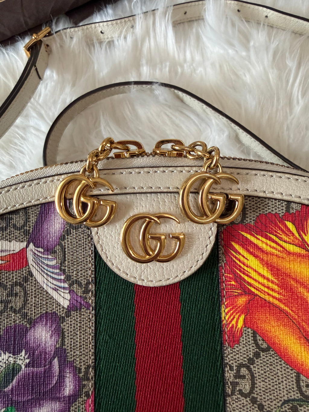 GUCCI SMALL GG SUPREME WEB FLORA OPHIDIA DOME CROSSBODY BAG