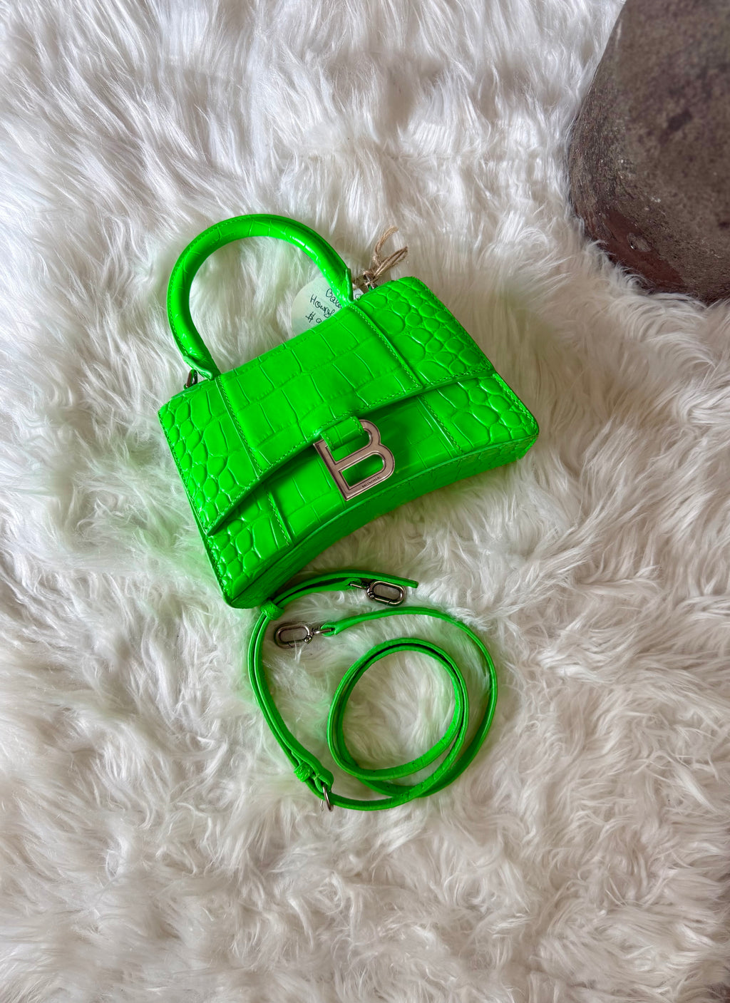 BALENCIAGA SHINY CROC EMBOSSED HOURGLASS TOP HANDEL BAG