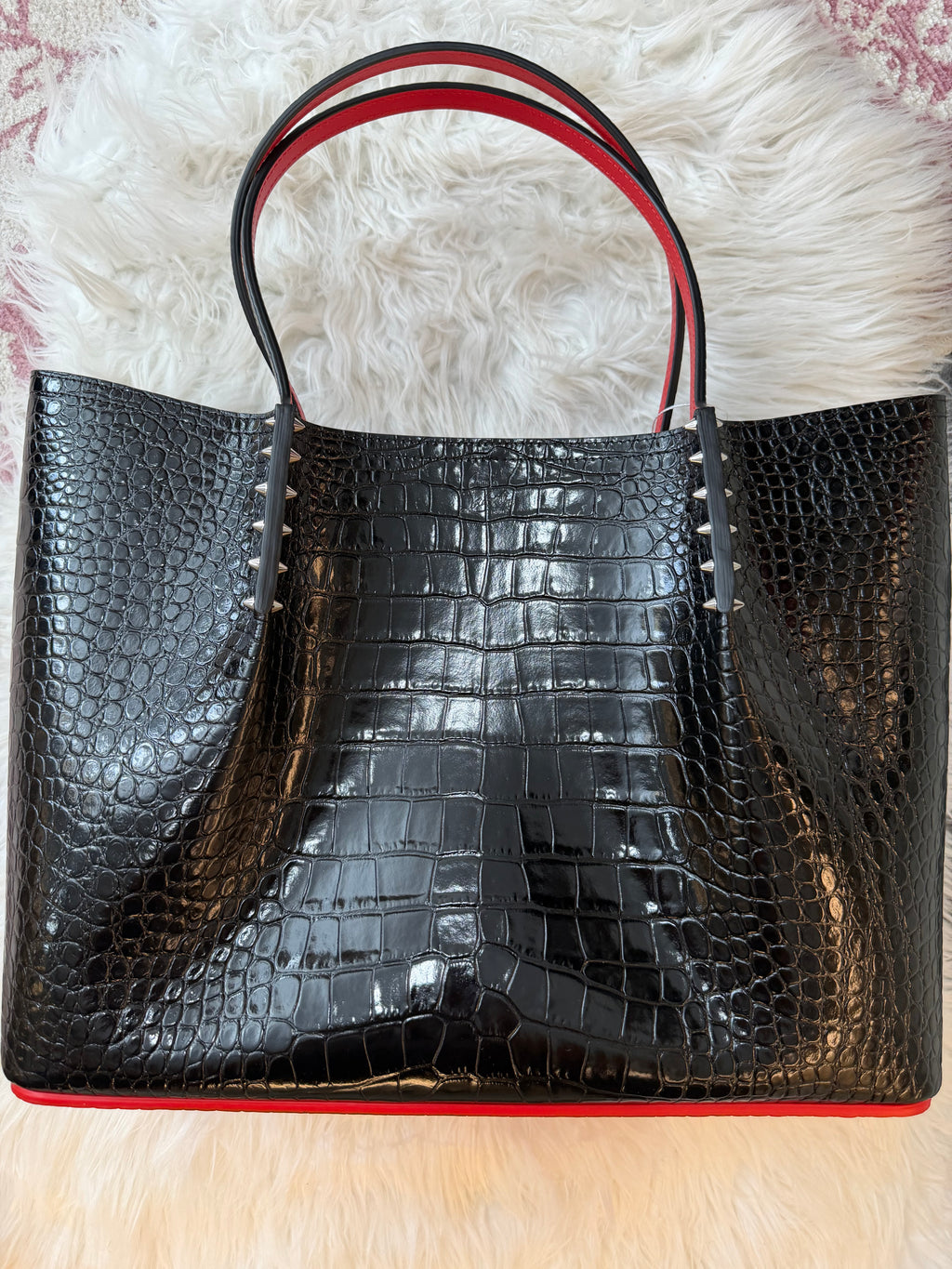 CHRISTIAN LOUBOUTIN CABATA CROC EMBOSSED LEATHER TOTE BAG