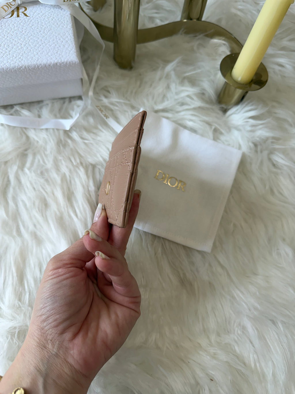 CHRISTIAN DIOR CARO FREESIA CARD HOLDER CANNAGE CALFSKIN