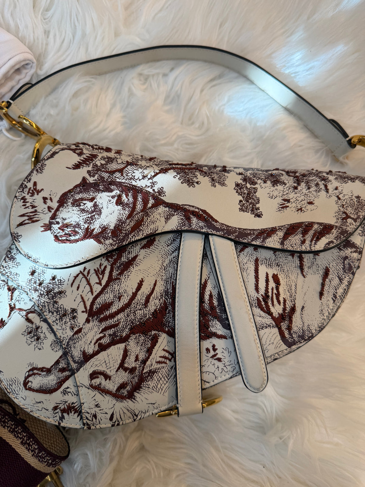 DIOR MEDIUM SADDLE TOILE DE JOUR TIGER EMBROIDERED CALFSKIN
