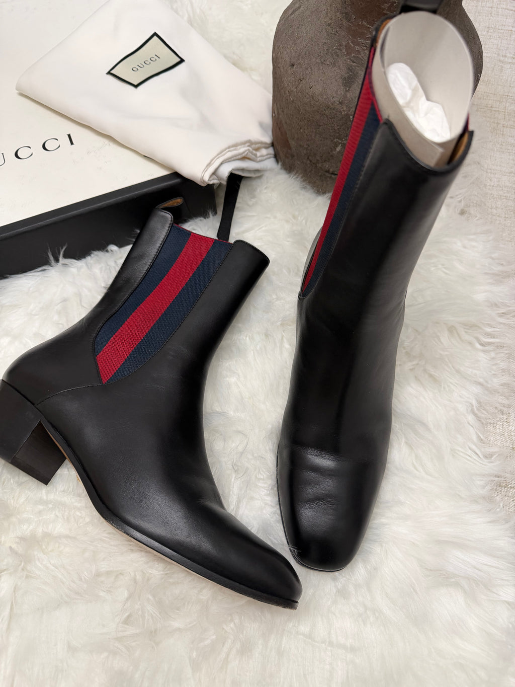 GUCCI KAREN WEB ACCENTED ANKLE BOOTS
