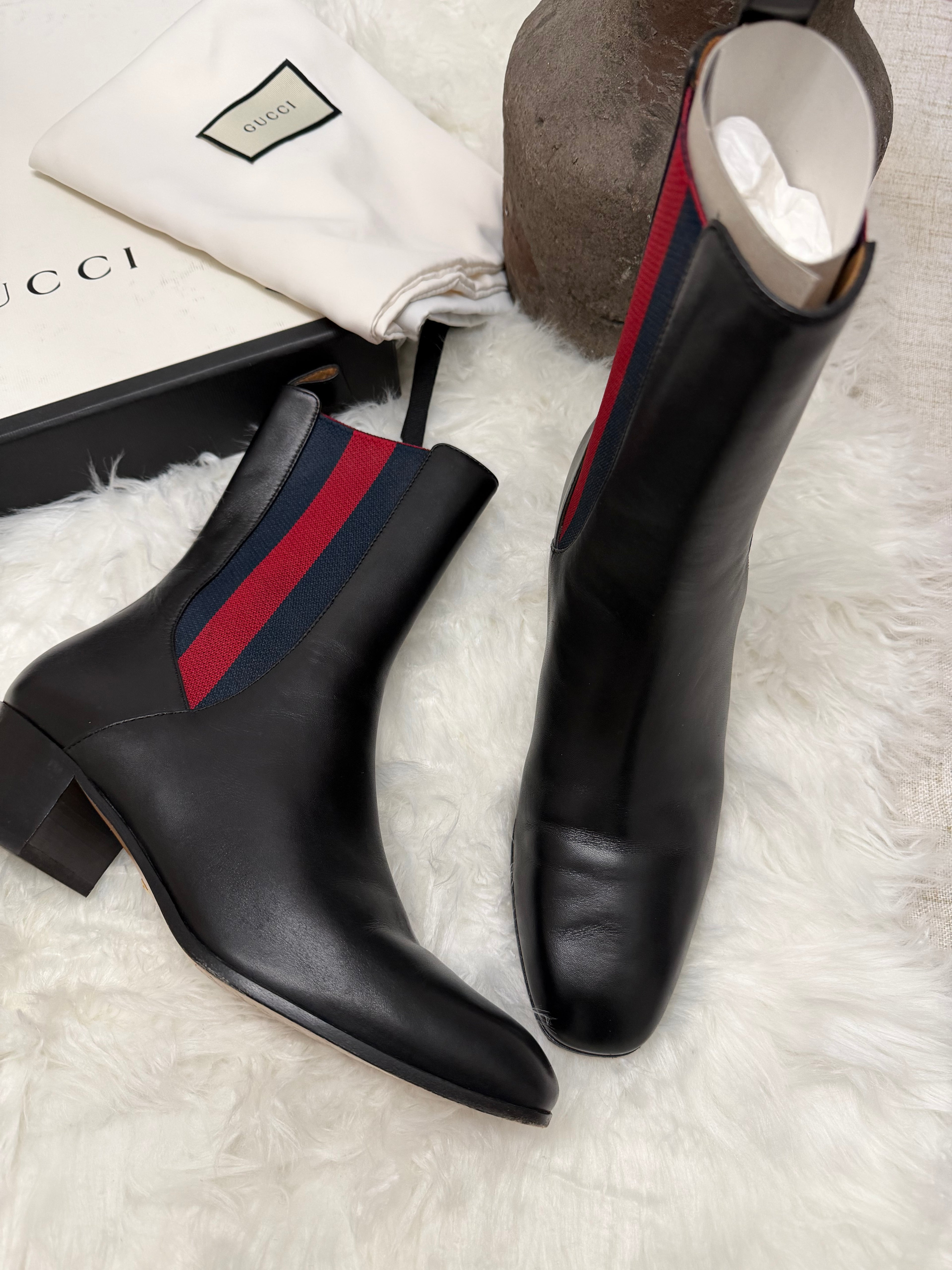 GUCCI KAREN WEB ACCENTED ANKLE BOOTS