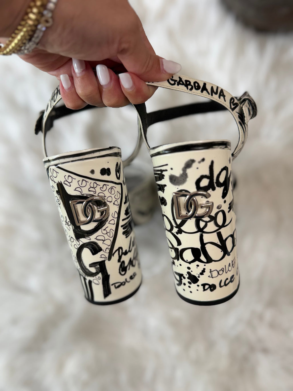DOLCE & GABBANA LOGO PRINT GRAFFITI PLATFORM SANDALS