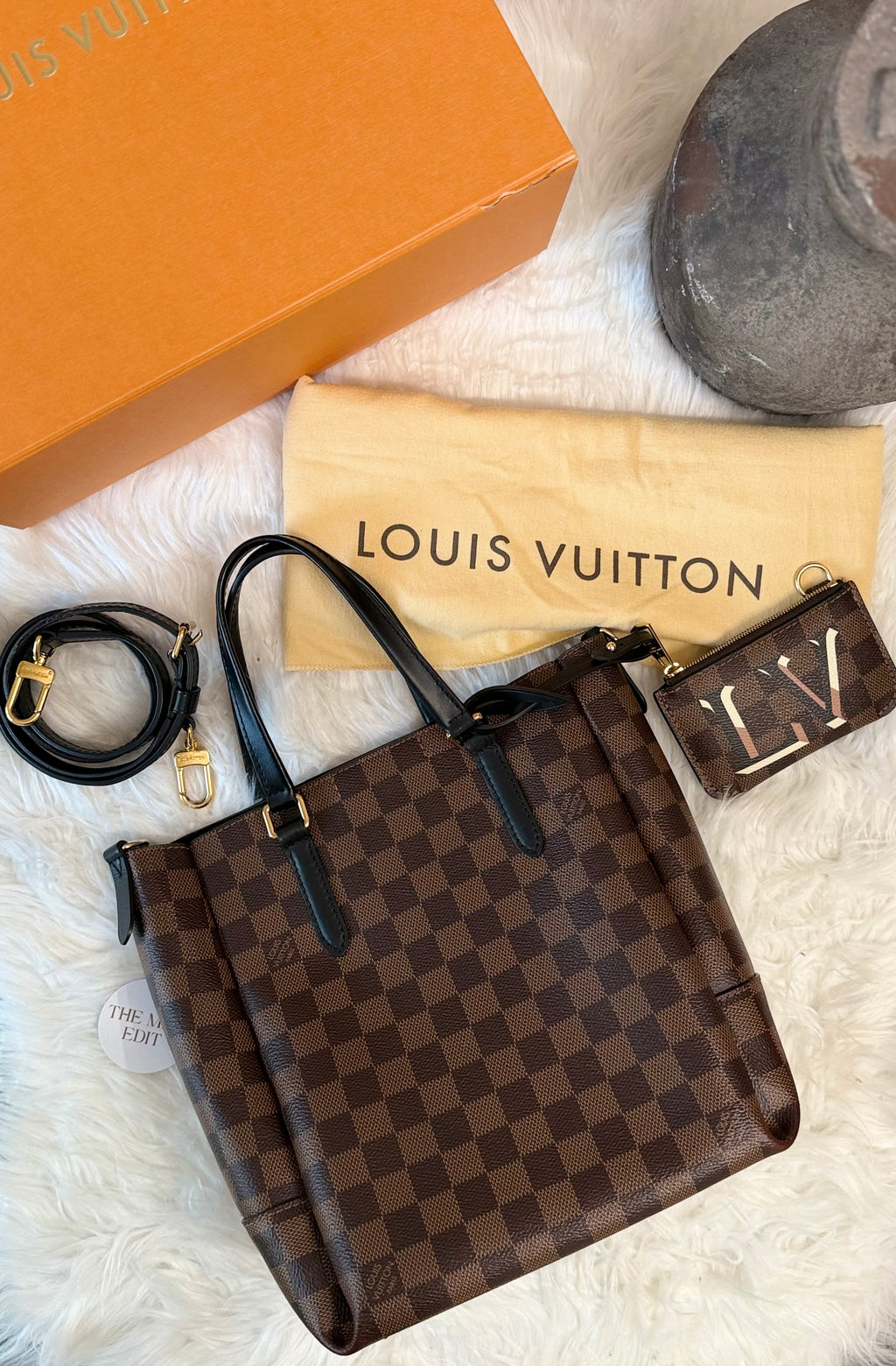 LOUIS VUITTON DAMIER EBENE BELMONT PM TOTE WITH MINI WALLET (POUCH)