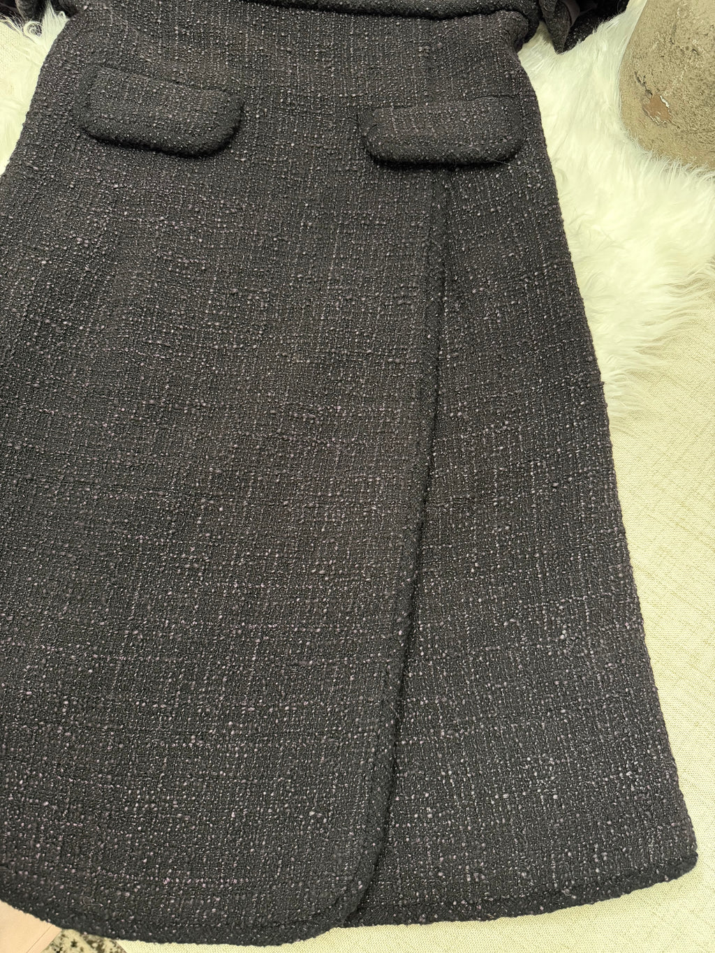 CHANEL TWEED SHORT SLEEVE DRESS WITH FRONT FLAP POCKETS