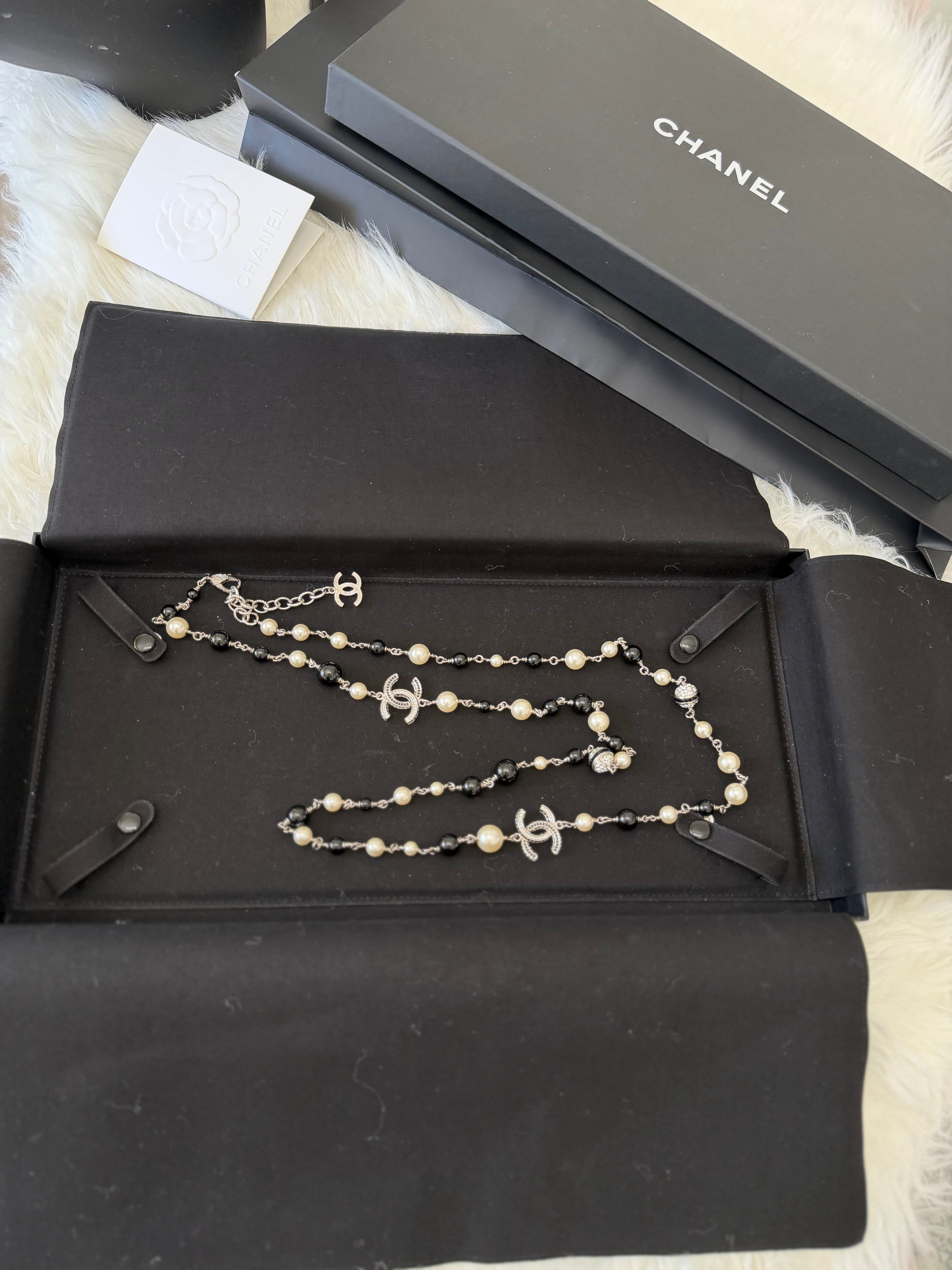Chanel Pearl and Crystal bead CC Long necklace